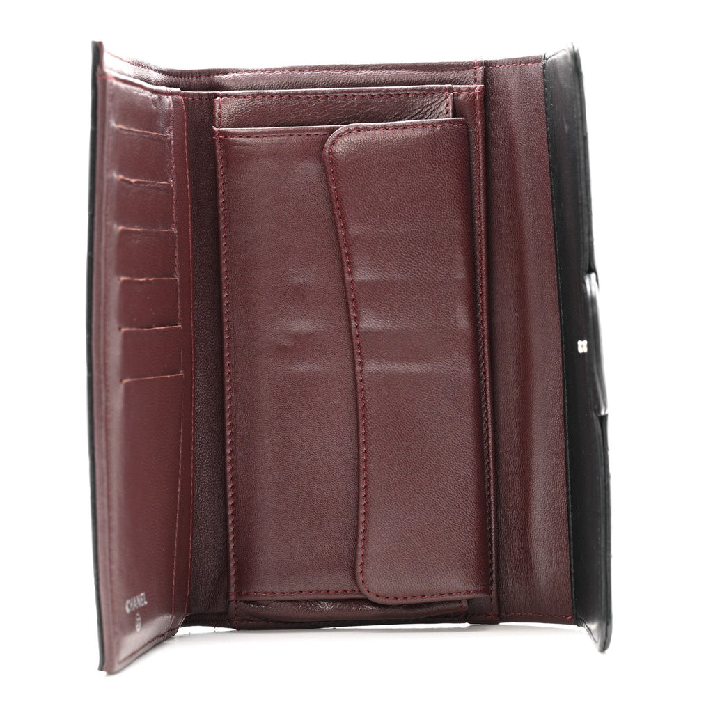 Lambskin Quilted Large Flap Wallet Black