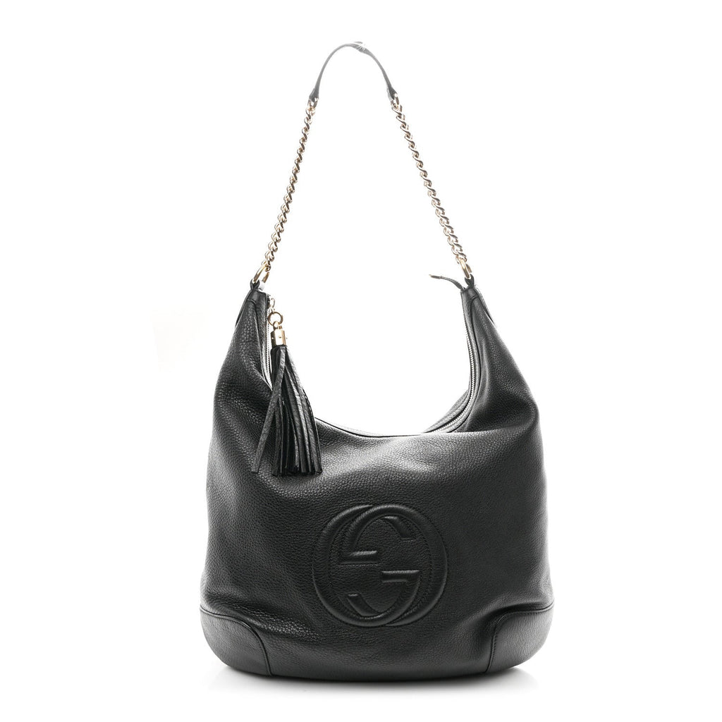 Gucci Pebbled Calfskin Medium Soho Chain Hobo Black