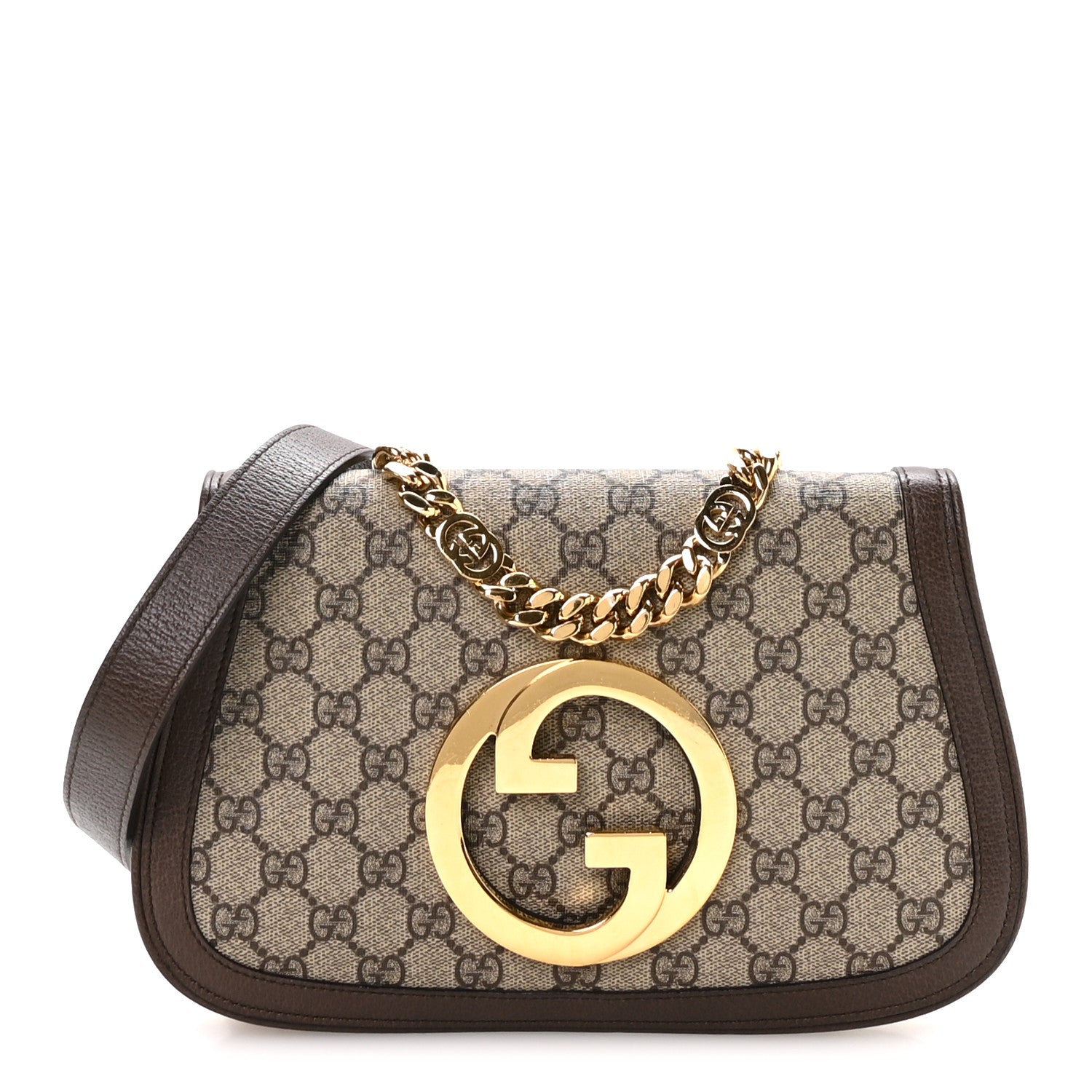 Gucci GG Supreme Monogram Textured Dollar Calfskin Blondie Chain Shoulder Flap Bag Beige Ebony New Acero
