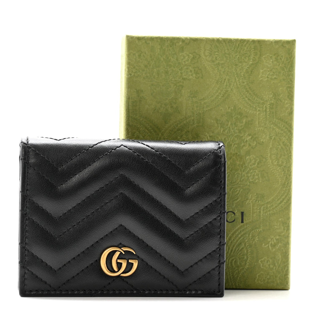 Gucci Calfskin Matelasse GG Marmont Card Case Wallet Black