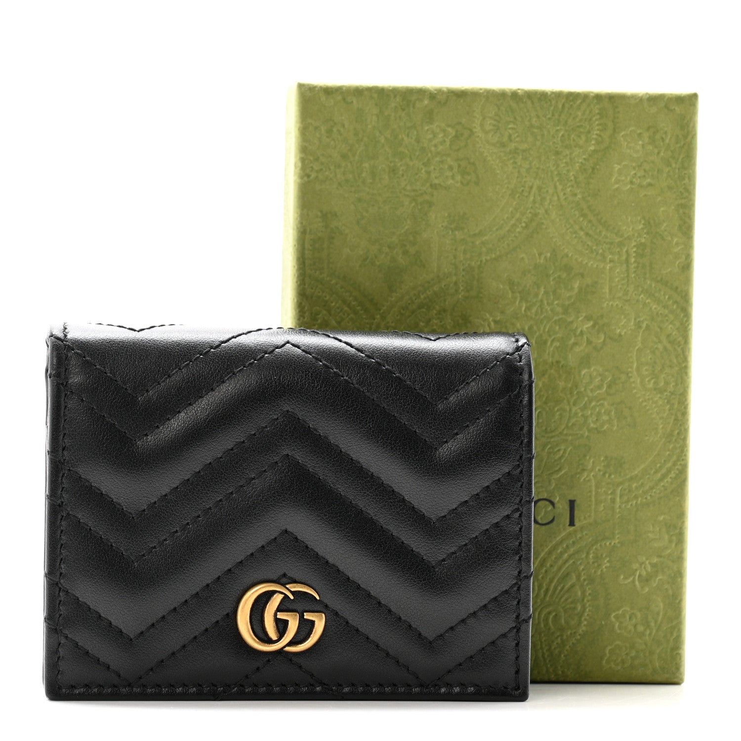 Gucci Calfskin Matelasse GG Marmont Card Case Wallet Black
