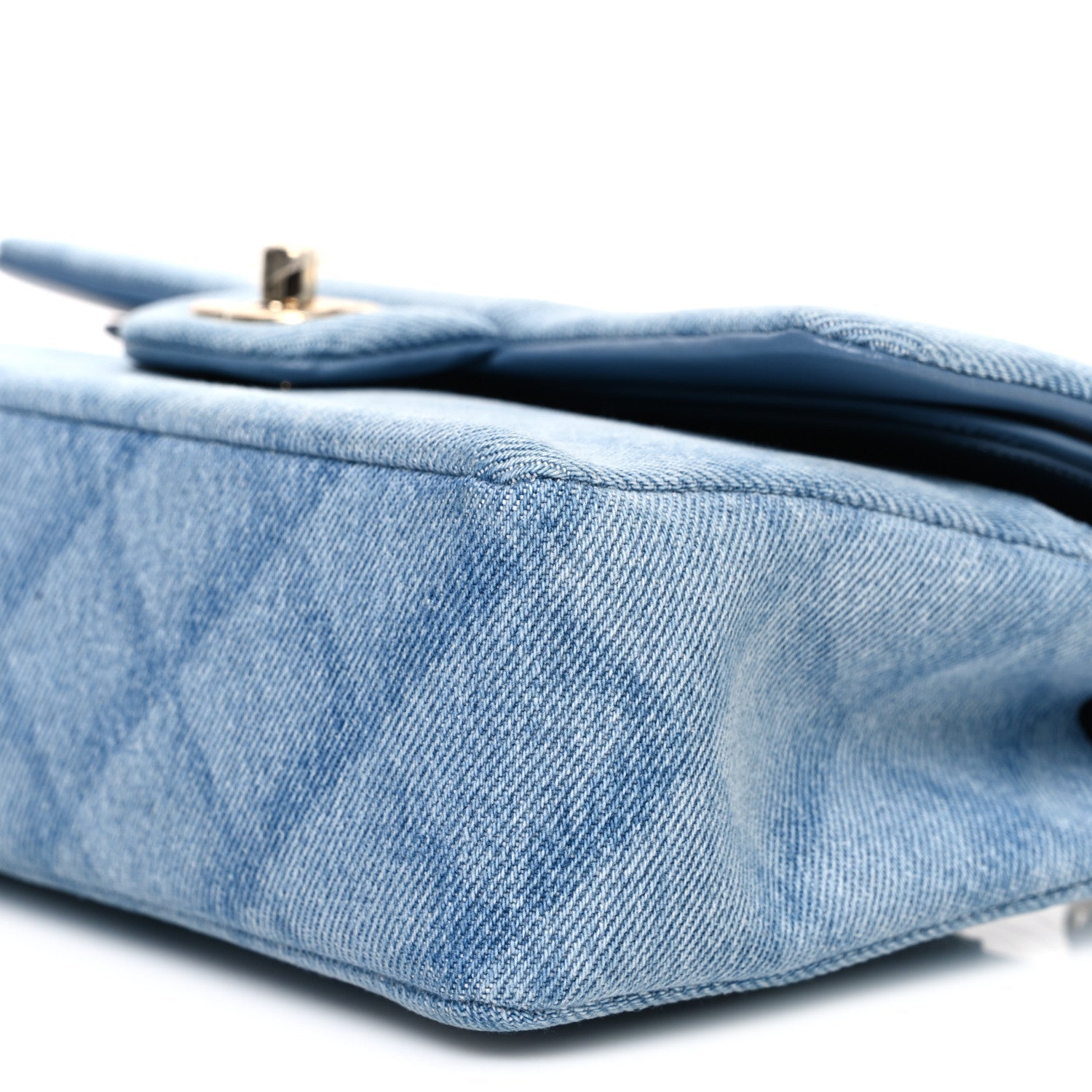 Chanel Printed Denim Quilted Small Double Flap Light Blue