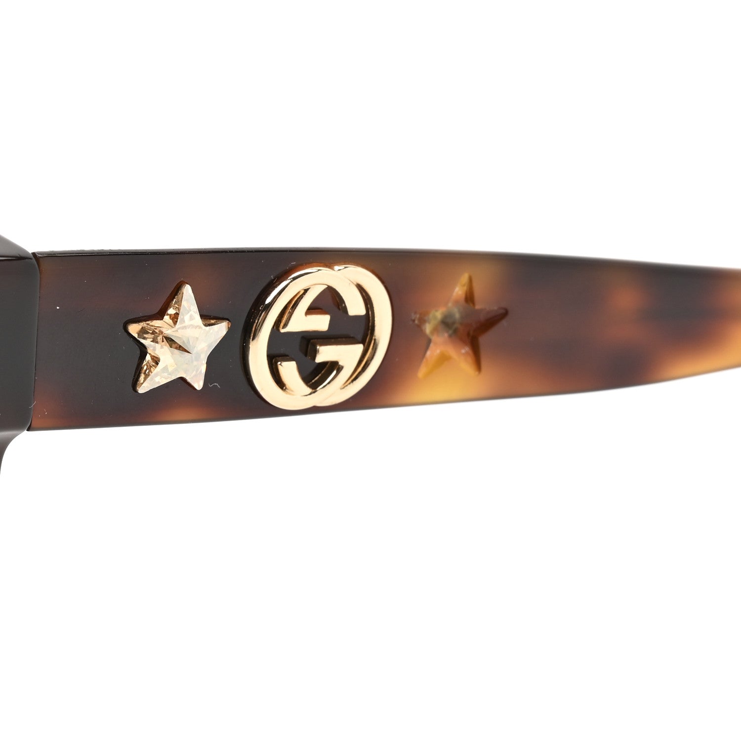 Gucci Round Frame Star Sunglasses GG0208S Tortoise