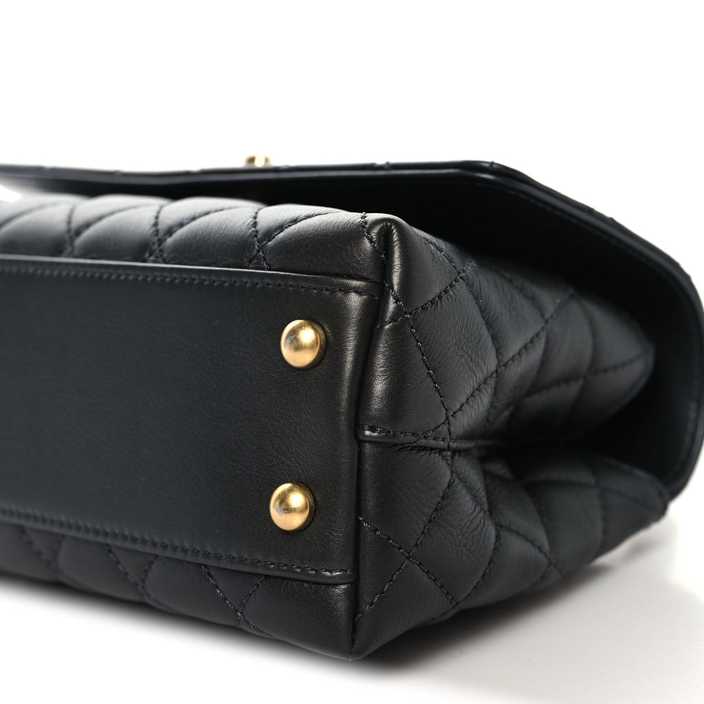 Chanel Calfskin Strass Quilted Mini Coco Handle Flap Dark Silver