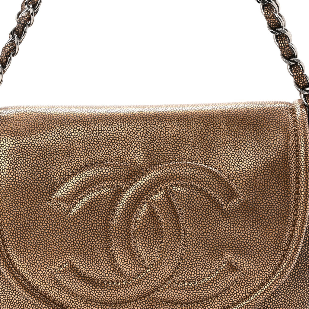 Chanel Metallic Caviar Half Moon Large Flap Bronze