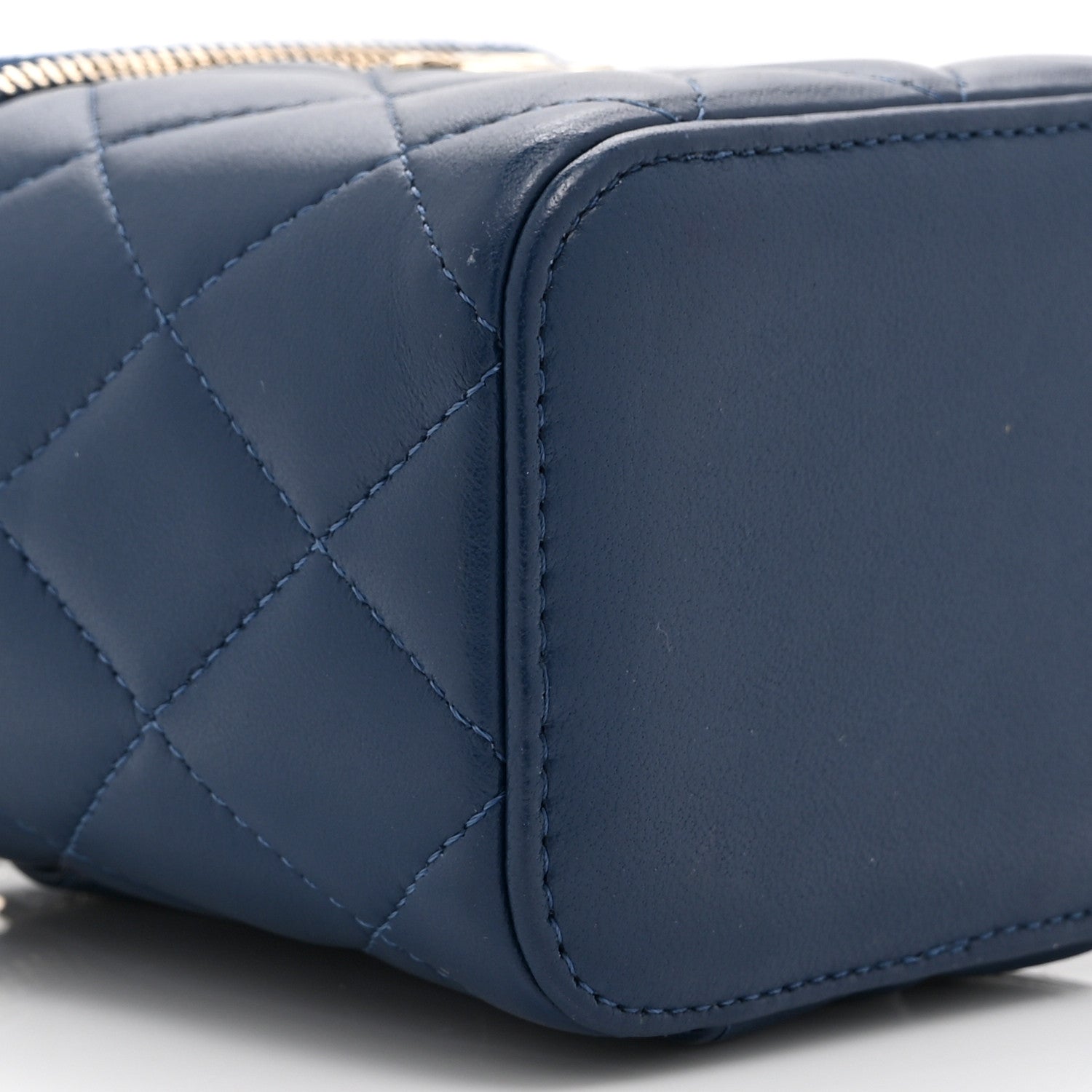 Chanel Lambskin Quilted Top Handle Mini Vanity Case With Chain Blue