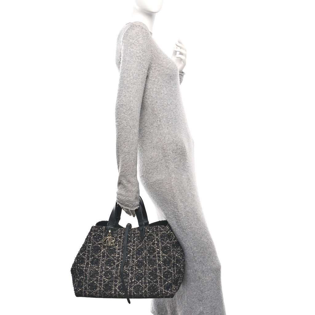 Christian Dior Tweed Cannage Large Toujours Black White