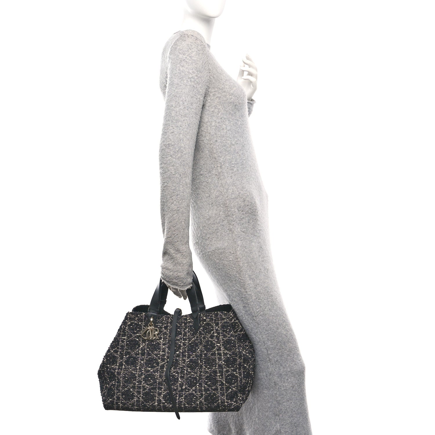 Christian Dior Tweed Cannage Large Toujours Black White