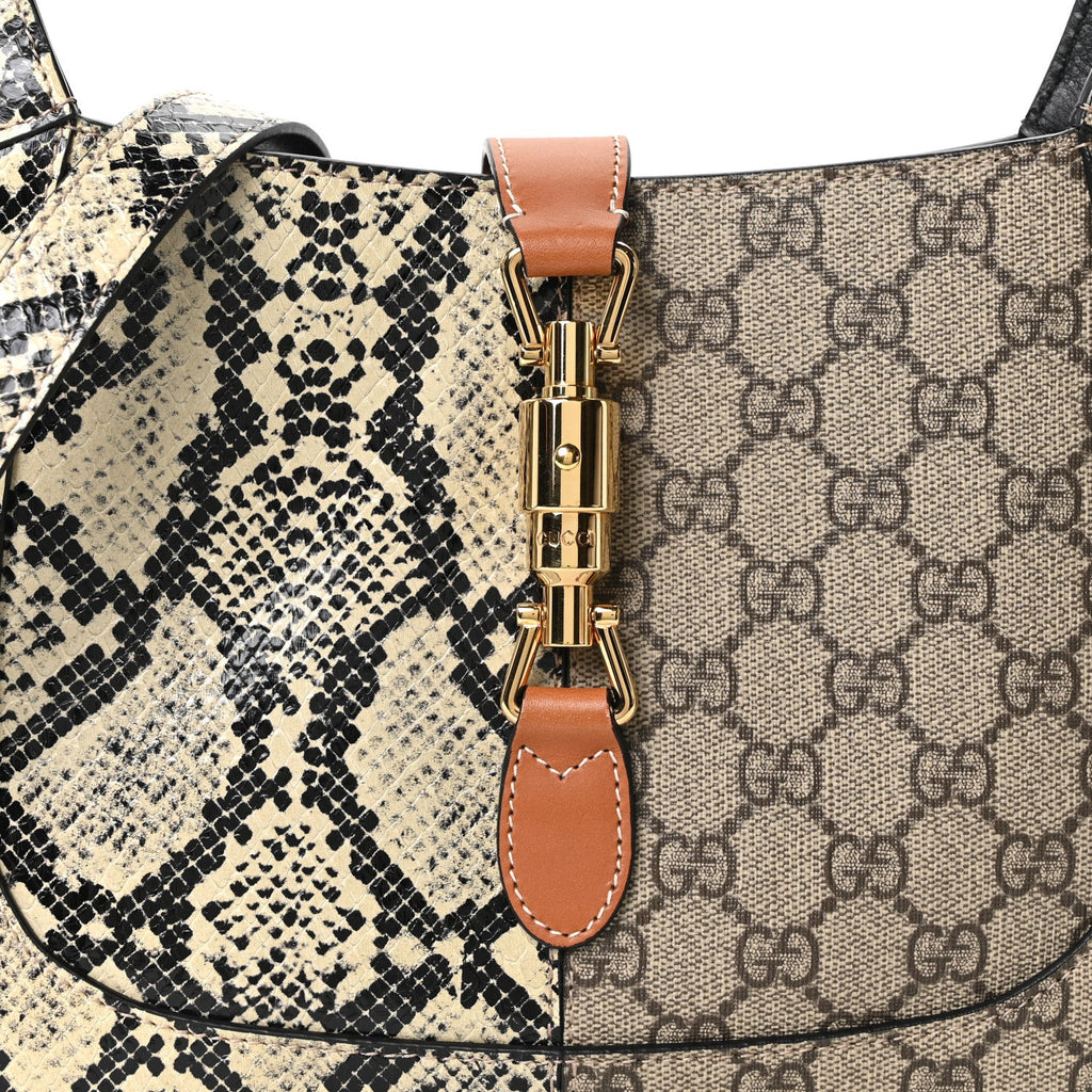 Gucci GG Supreme Monogram Snakeskin Small Jackie 1961 Hobo Beige Ebony
