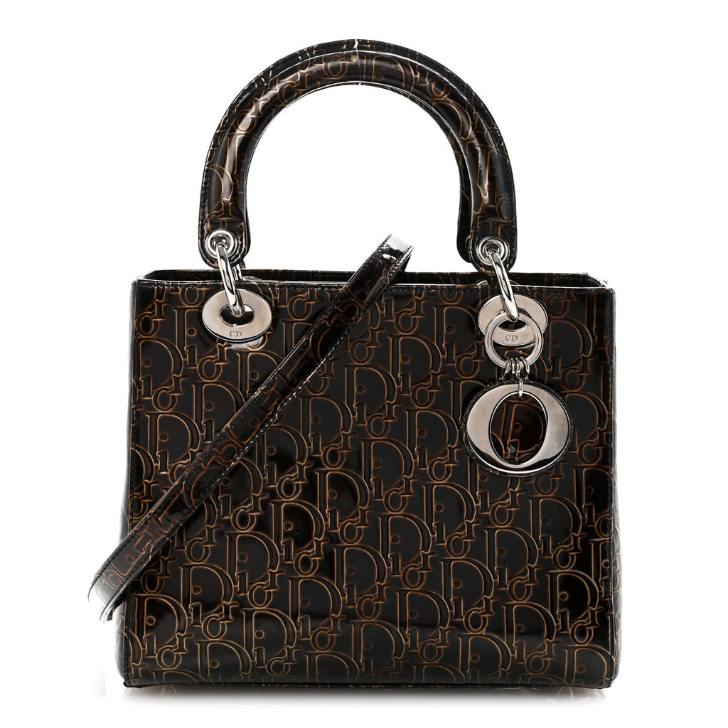 Christian Dior Patent Ultimate Medium Lady Dior Brown