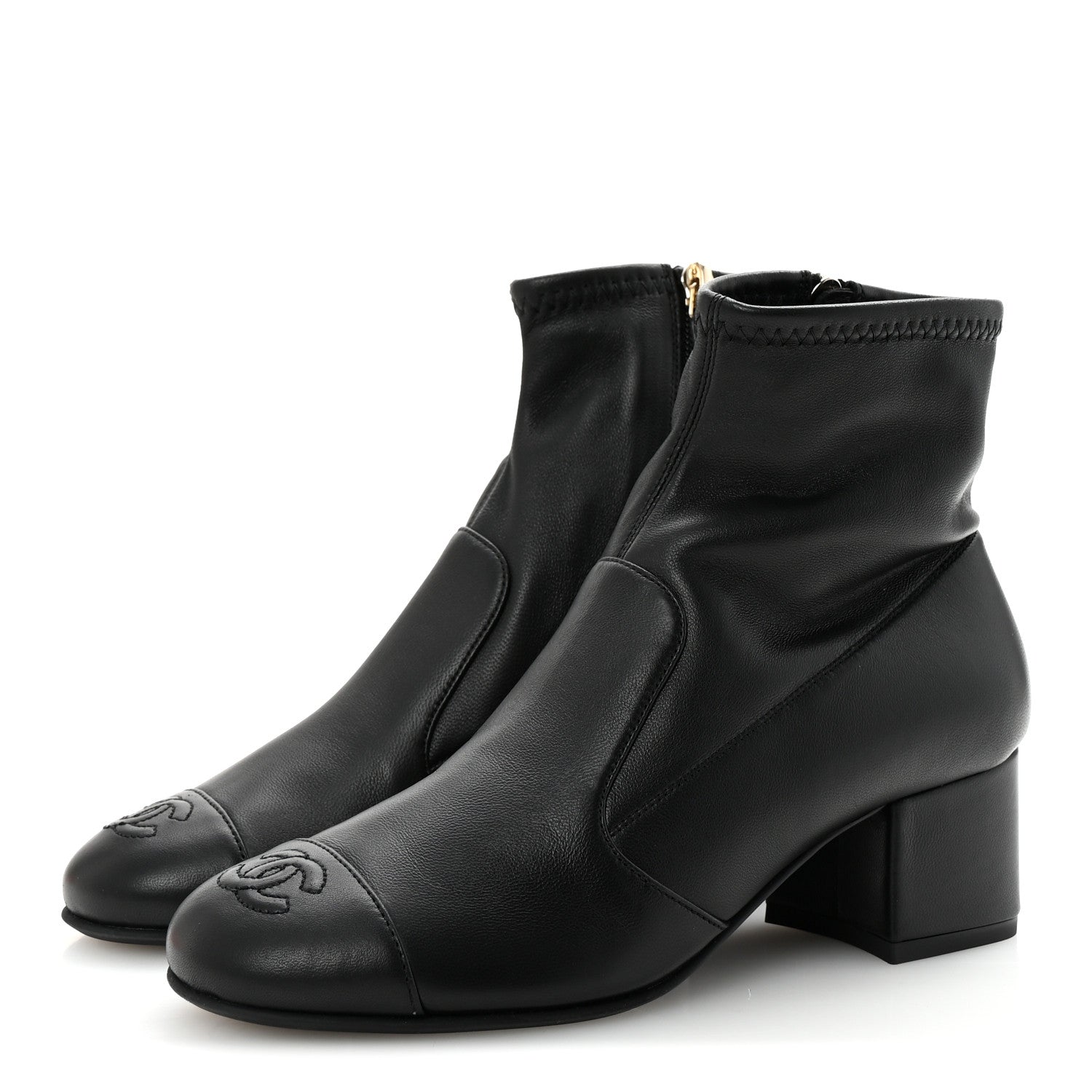 Chanel Stretch Lambskin Cap Toe CC Short Boots 35 Black