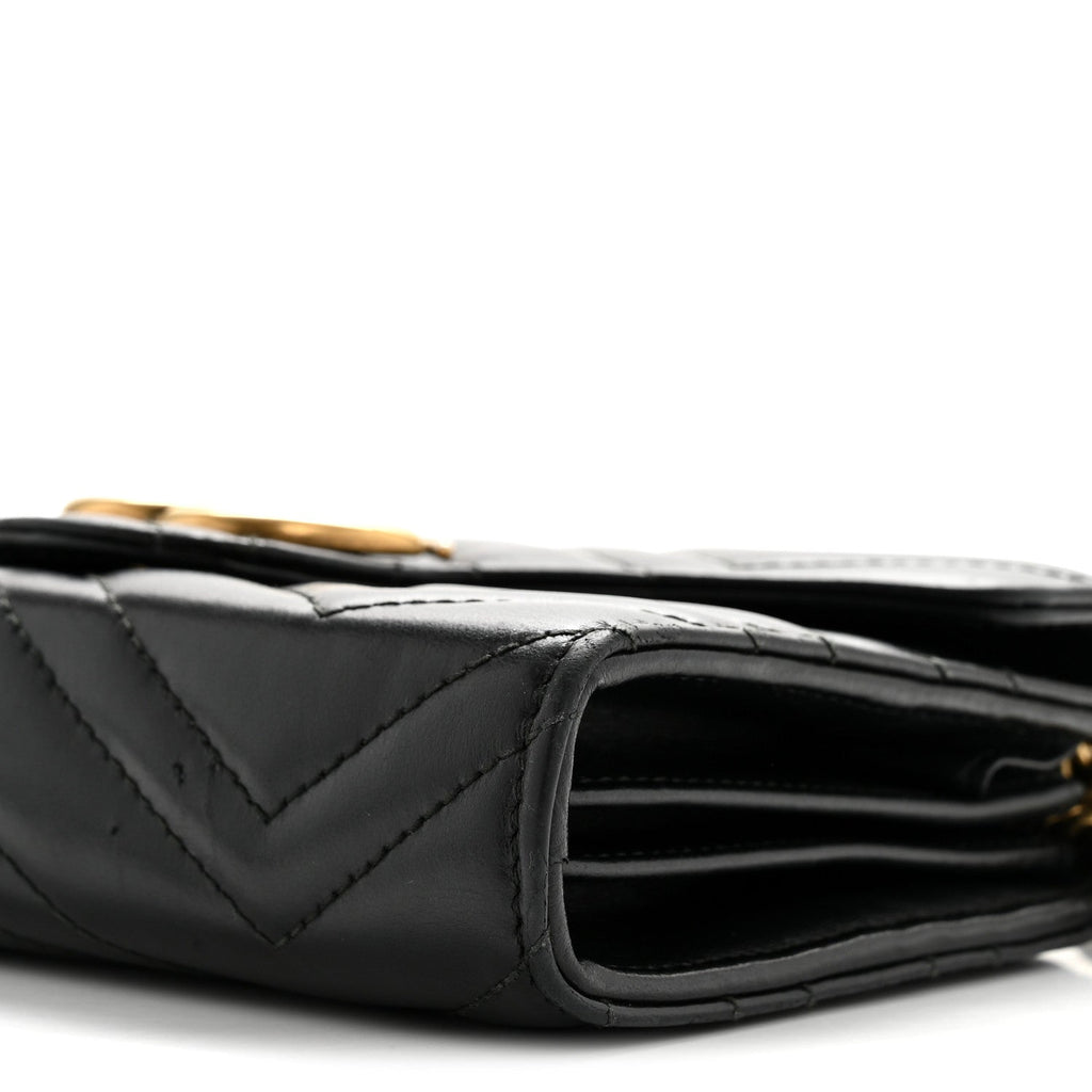 Gucci Calfskin Matelasse GG Marmont Chain Wallet Black