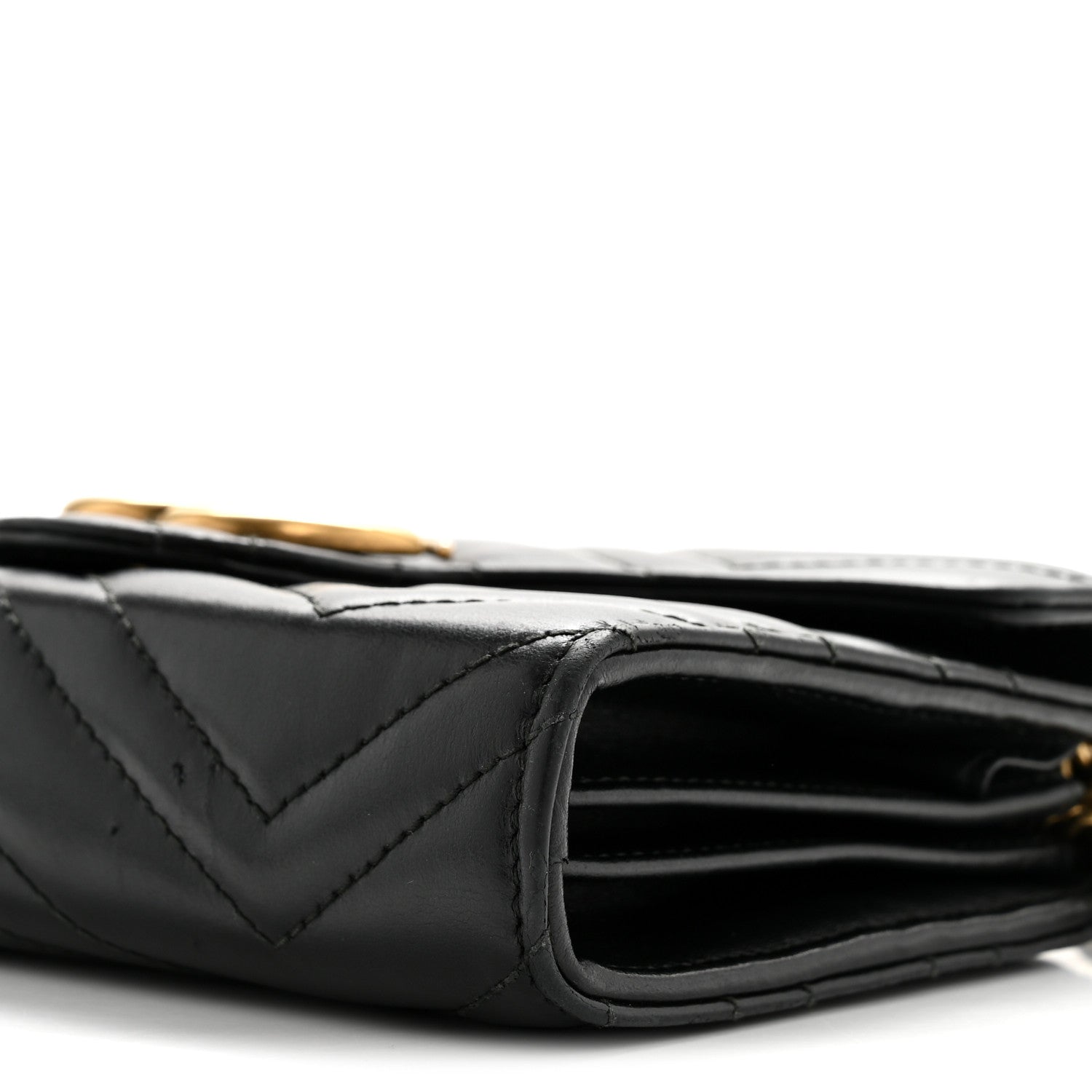 Gucci Calfskin Matelasse GG Marmont Chain Wallet Black