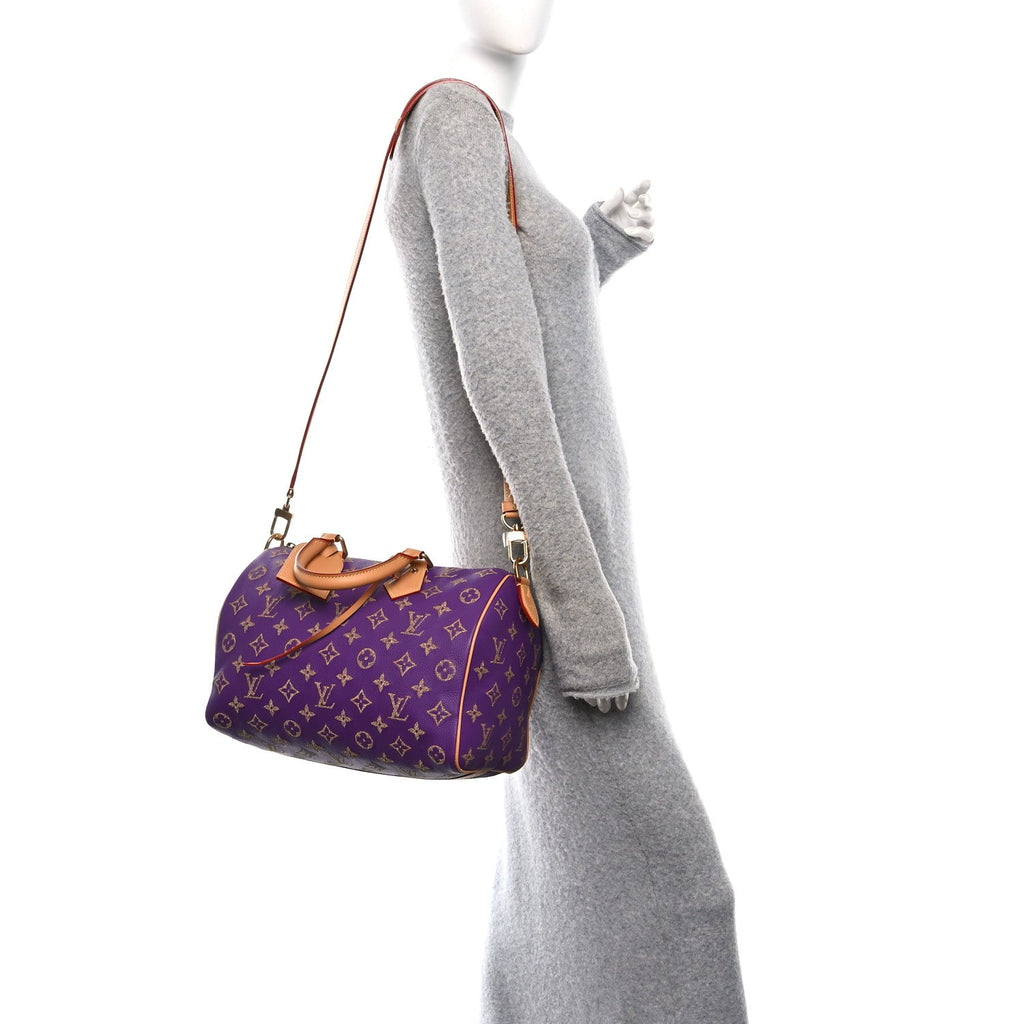 Louis Vuitton Calfskin Embroidered Monogram Speedy P9 Bandouliere 30 Golden Lotus Purple