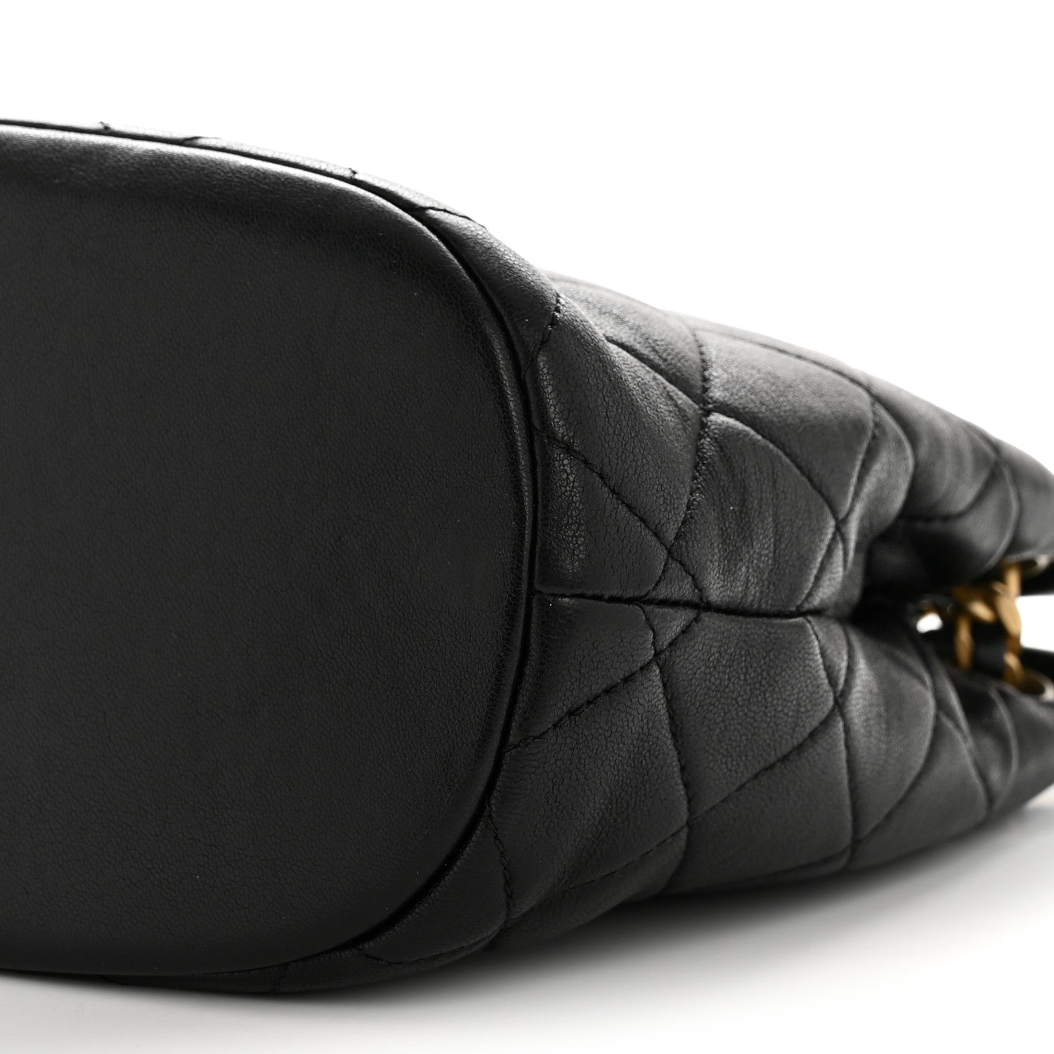 Chanel Lambskin Quilted Chaine Lettre Small Bucket Bag Black