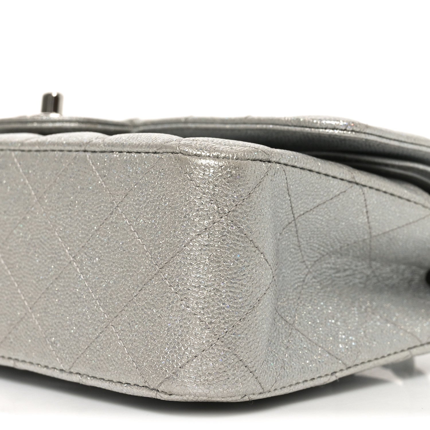 Chanel Glittered Metallic Caviar Quilted Medium Double Flap Silver