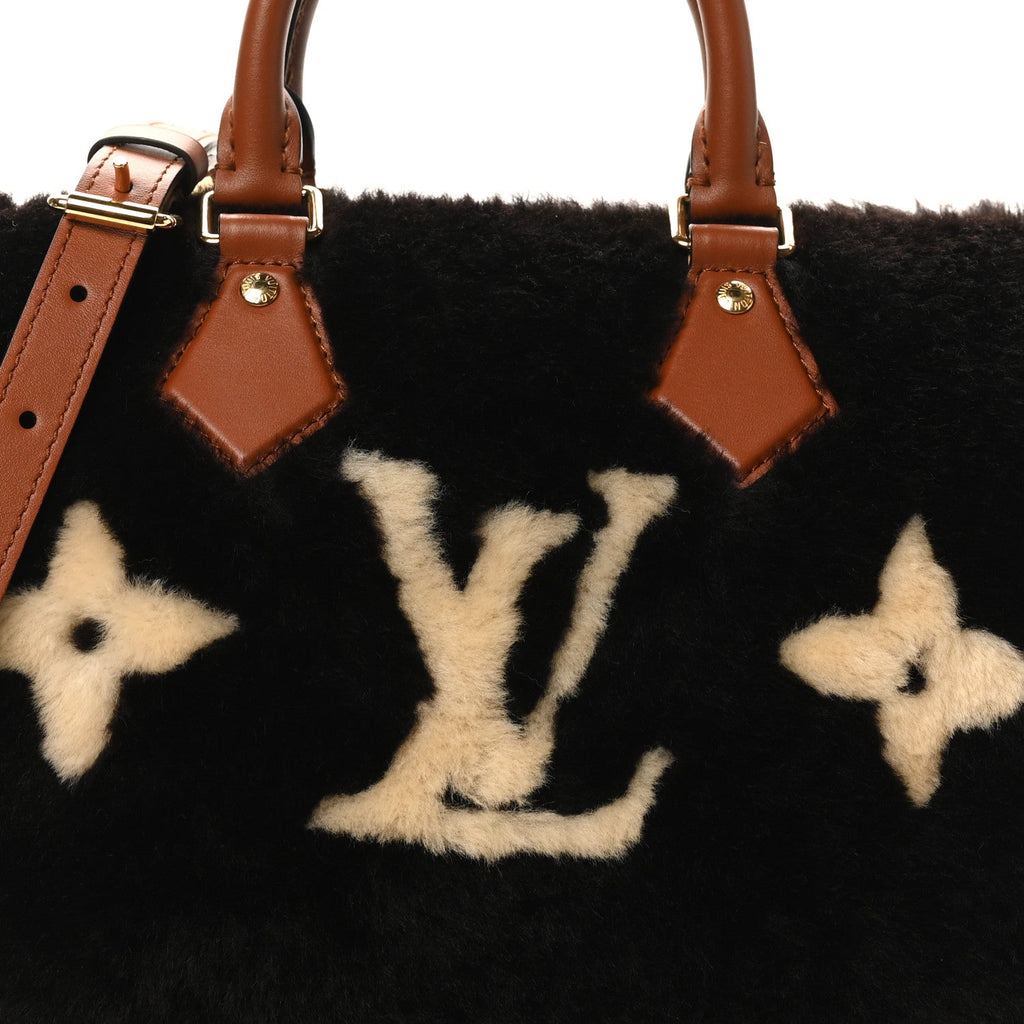Louis Vuitton Shearling Monogram LV Ski Cozygram Speedy Bandouliere 25 Chocolate Cream