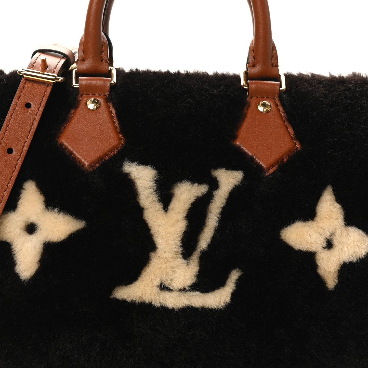 Louis Vuitton Shearling Monogram LV Ski Cozygram Speedy Bandouliere 25 Chocolate Cream