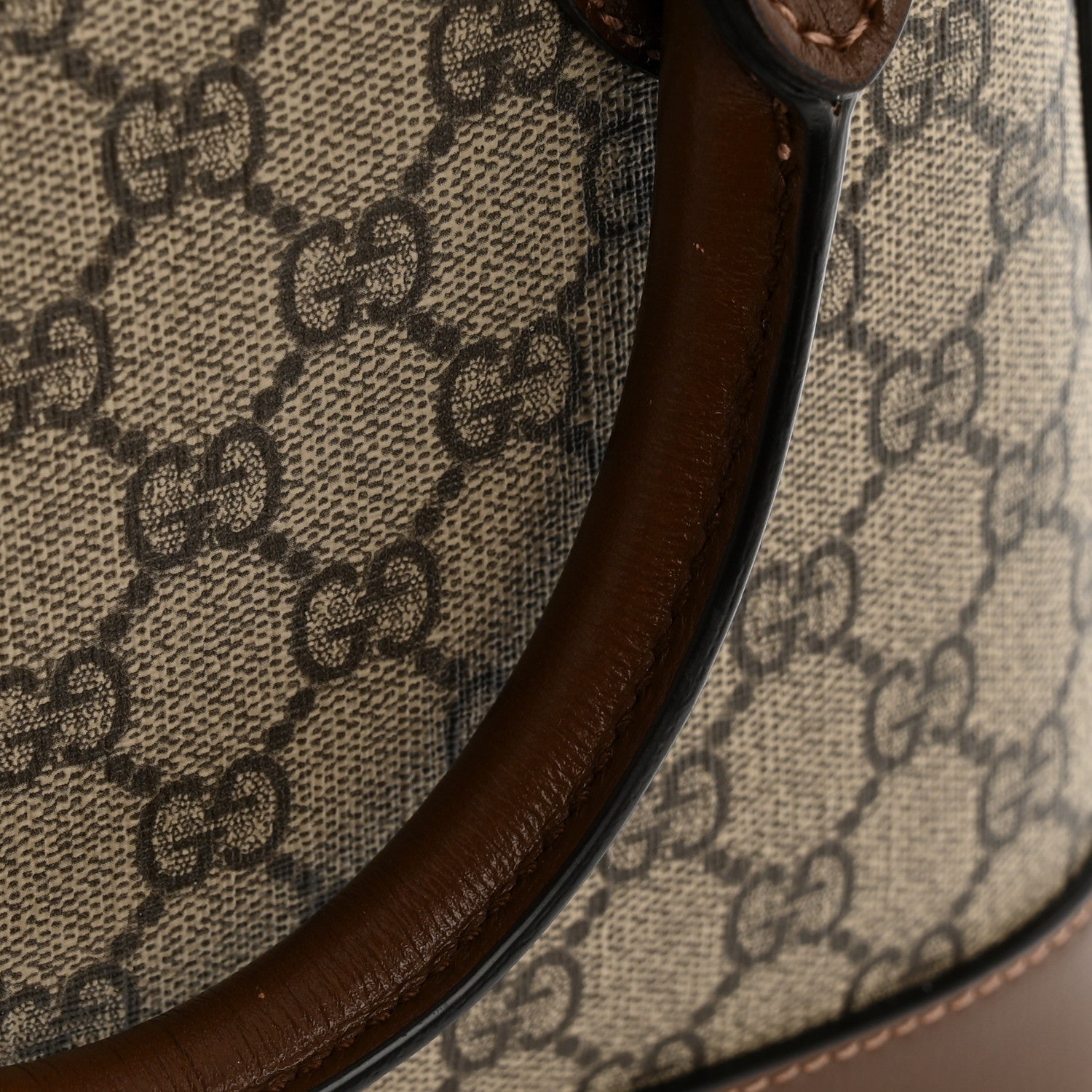 Gucci GG Supreme Monogram Azalea Calfskin Small Horsebit 1955 Top Handle Bag Beige Ebony Brown Sugar