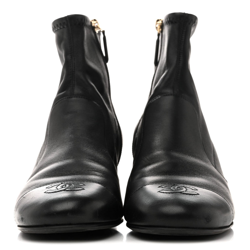 Chanel Stretch Lambskin Cap Toe CC Short Boots 38.5 Black