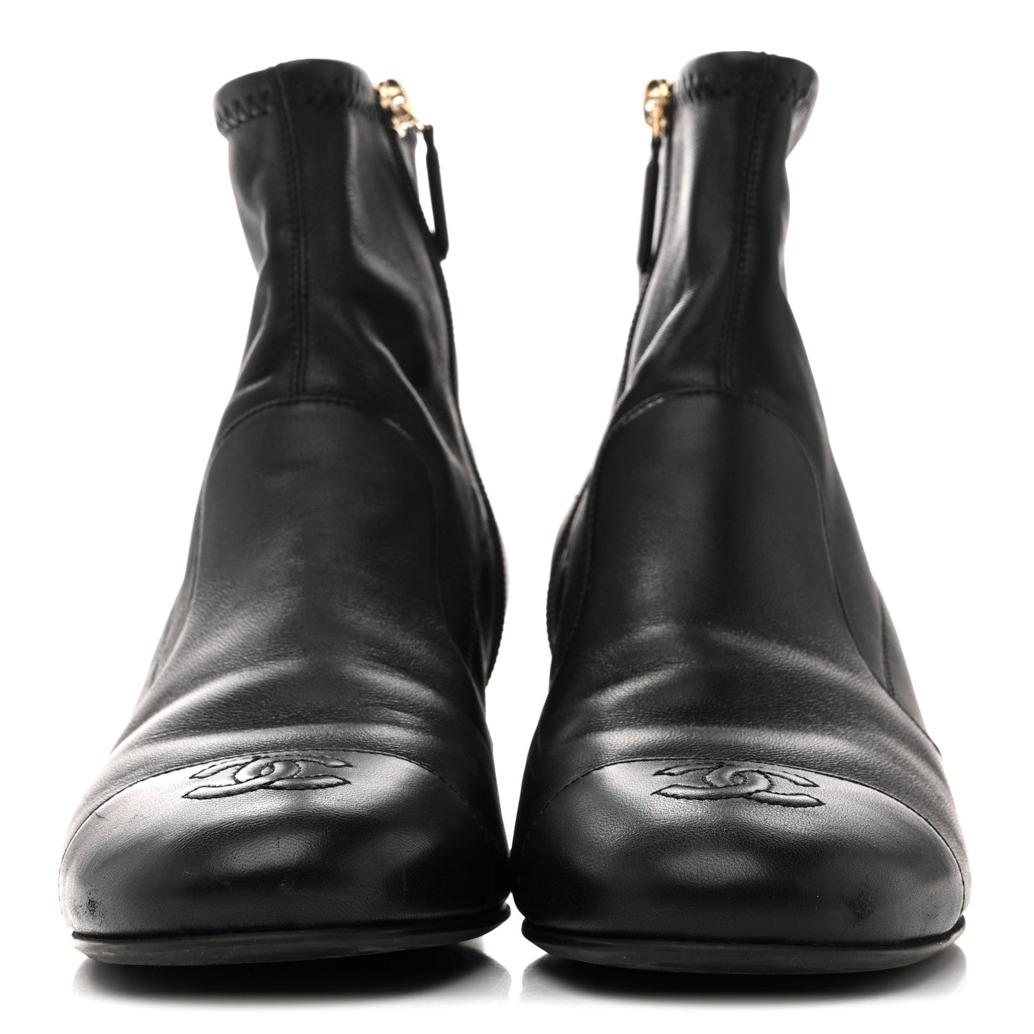 Chanel Stretch Lambskin Cap Toe CC Short Boots 38.5 Black