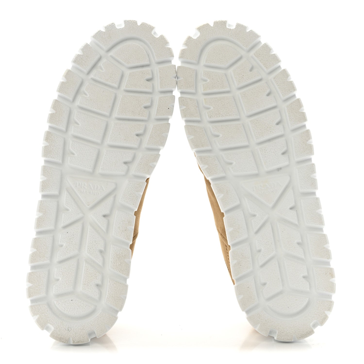 Prada Suede Shearling Triangle Logo Downtown Sneakers 40 Ecru