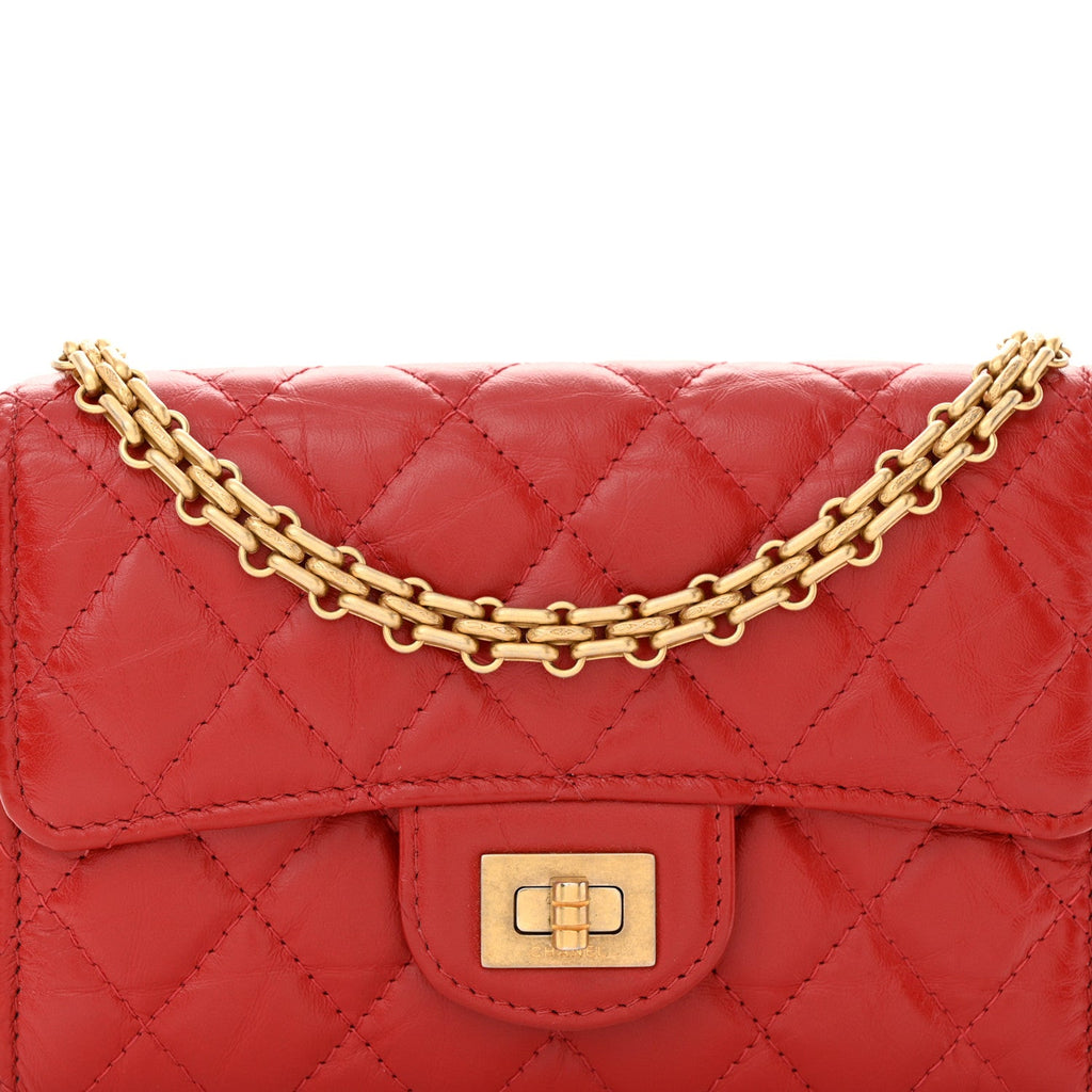 Chanel Aged Calfskin Quilted 2.55 Reissue Clutch With Chain Red