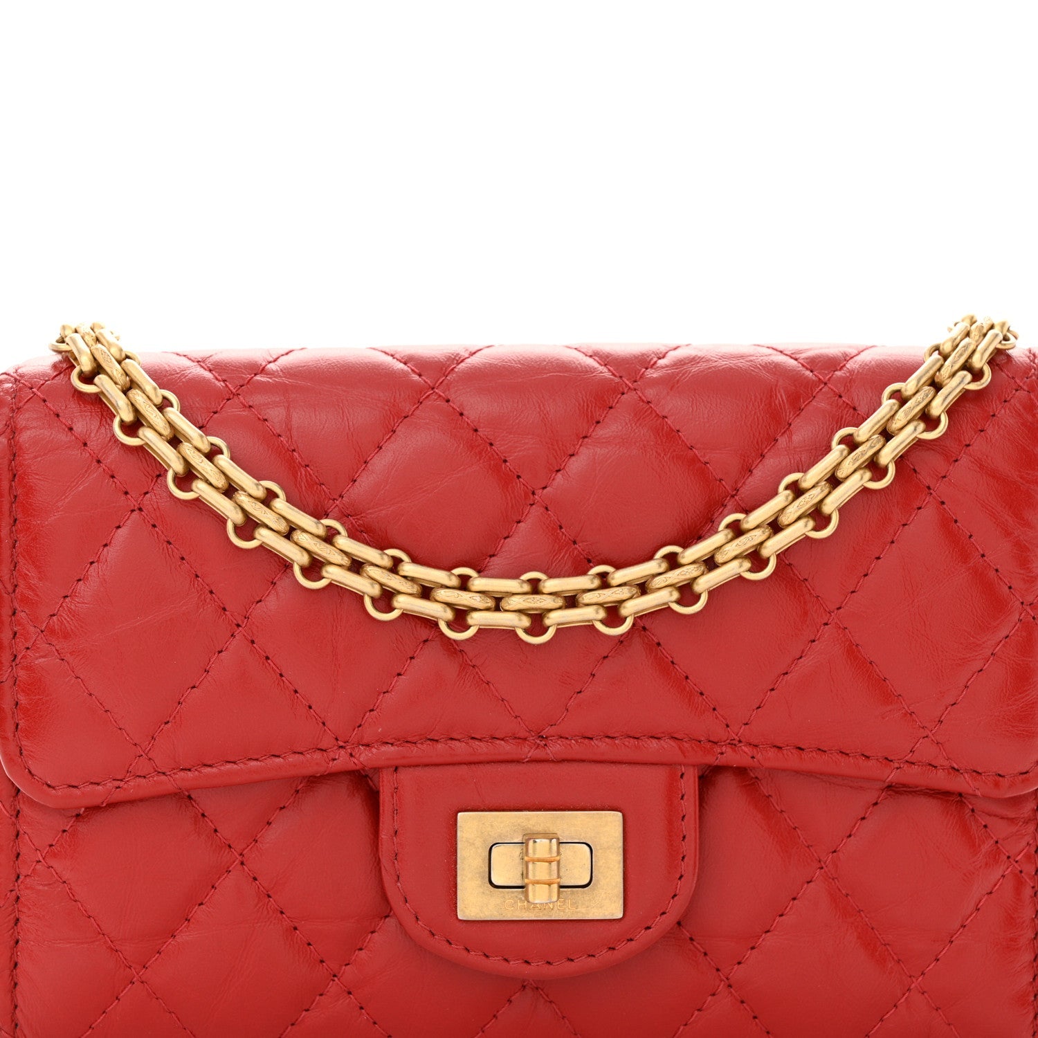 Chanel Aged Calfskin Quilted 2.55 Reissue Clutch With Chain Red