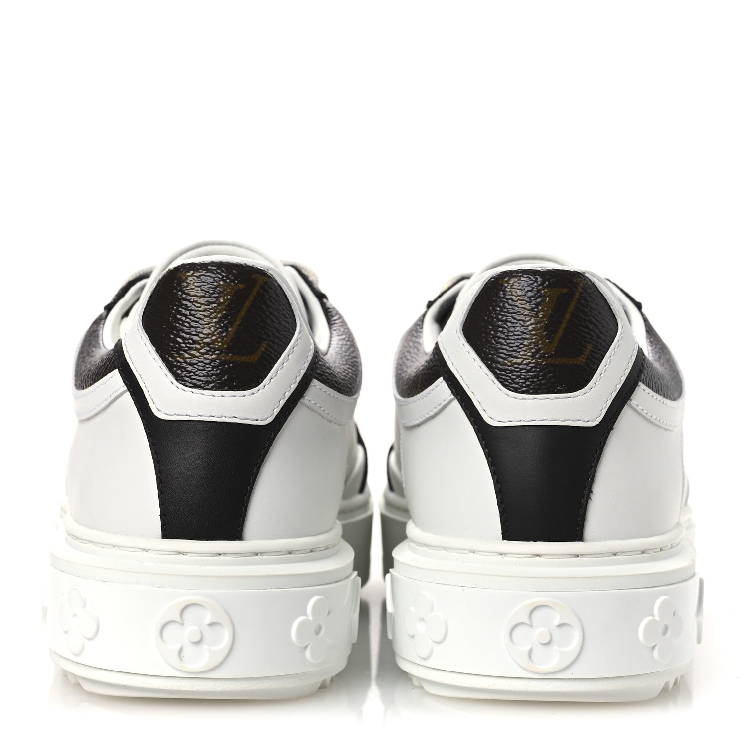 Louis Vuitton Lambskin Embossed Monogram Time Out Sneakers 39 White Brown
