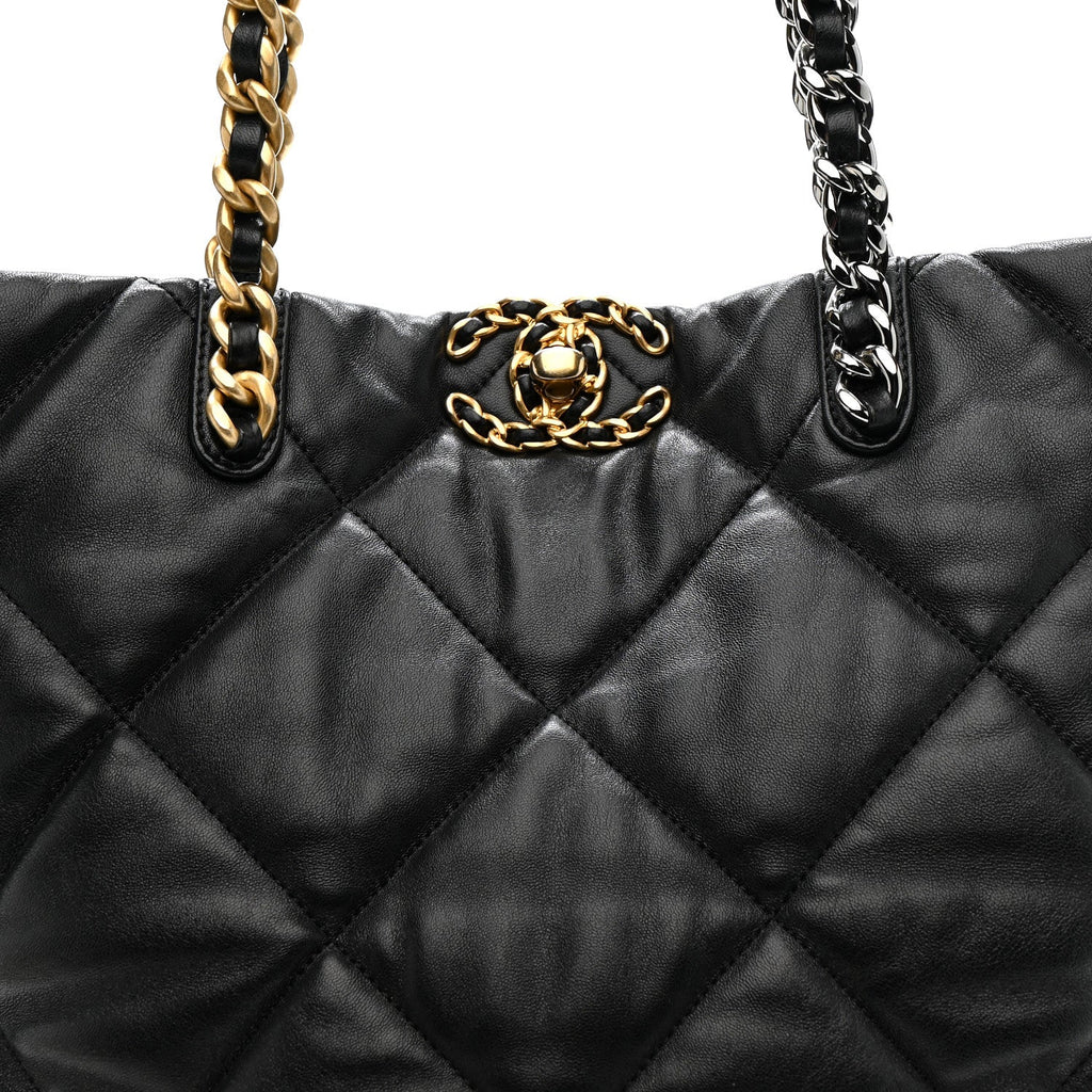 Chanel Lambskin Quilted Chanel 19 Shopping Bag Black