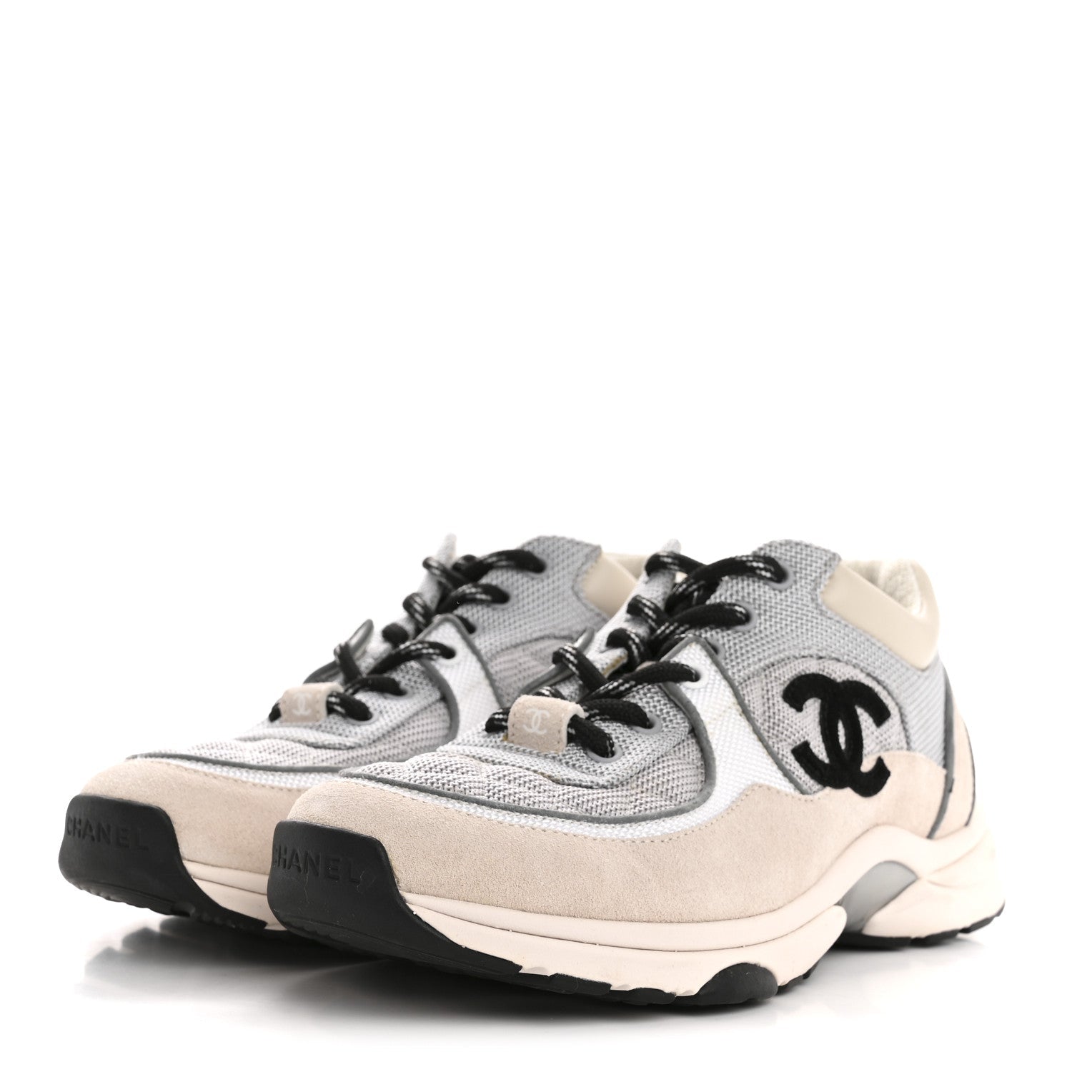 Nylon Calfskin Suede Womens CC Sneakers 36.5 Grey White