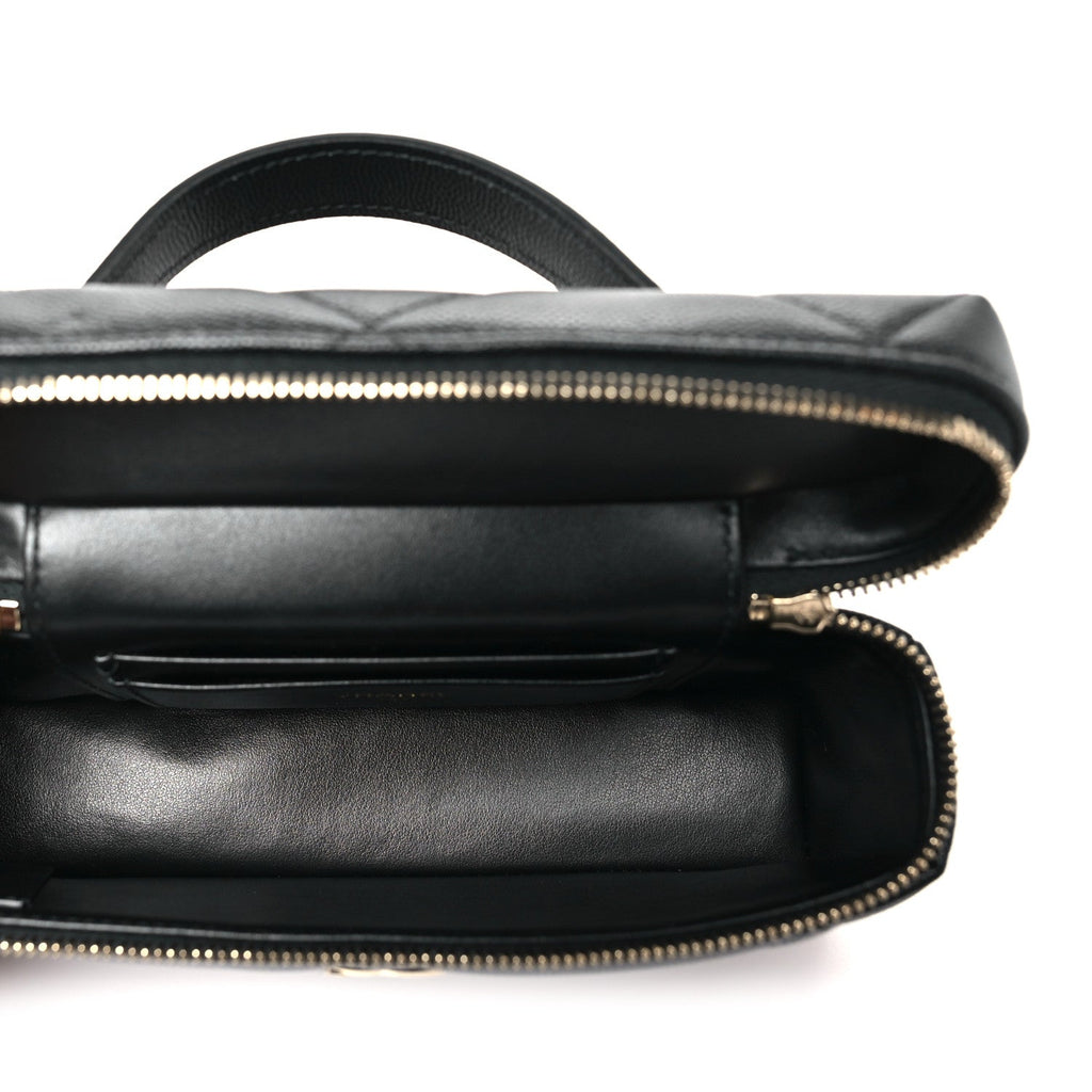 Chanel Caviar Quilted Top Handle Slim Vanity With Chain Black