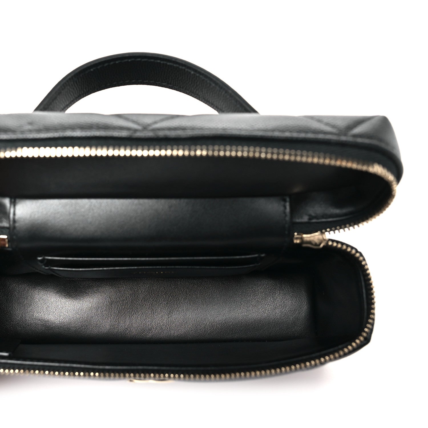 Chanel Caviar Quilted Top Handle Slim Vanity With Chain Black