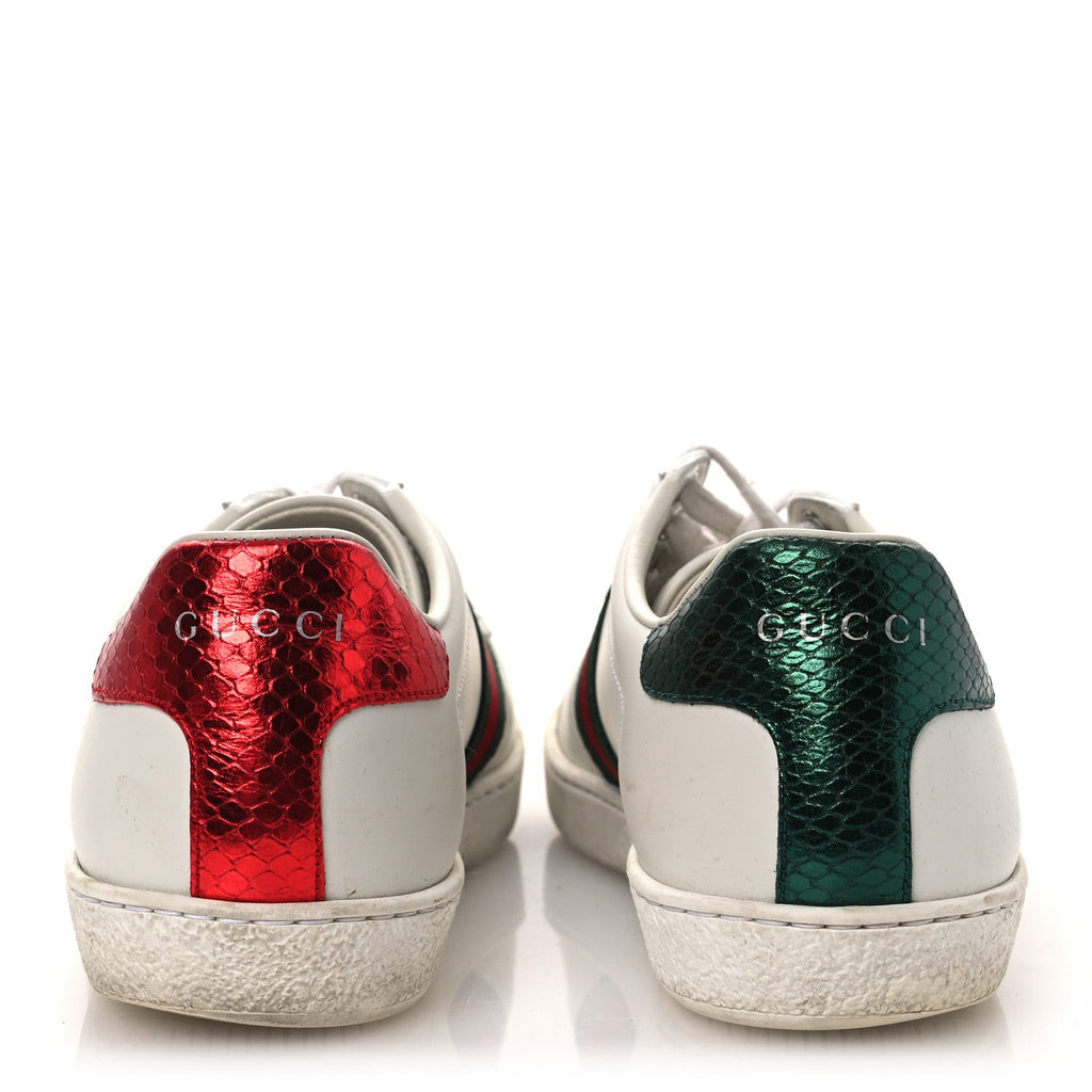Gucci Calfskin Ayers Bee Embroidered Womens Ace Sneakers 38 White Green