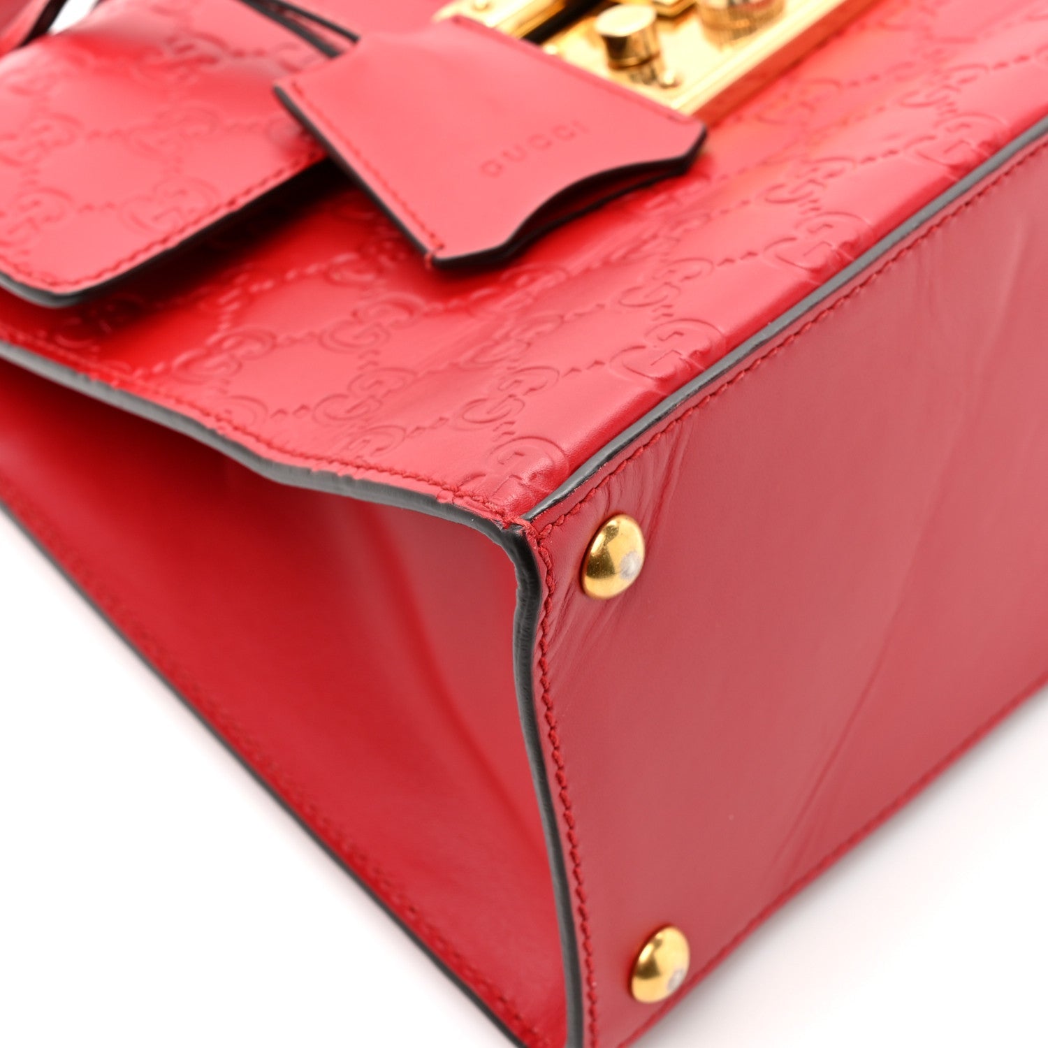 Gucci Guccissima Signature Small Padlock Top Handle Bag Hibiscus Red