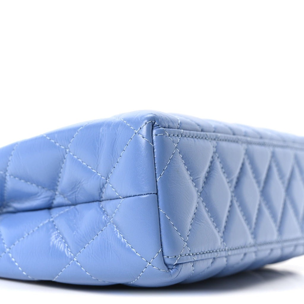 Chanel Shiny Aged Calfskin Quilted Nano Kelly Shopper Blue