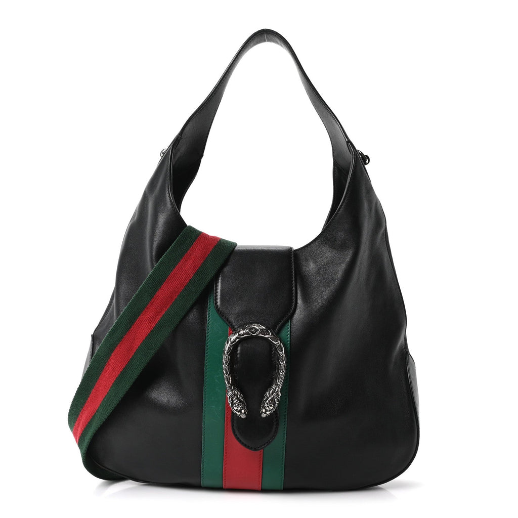 Gucci Calfskin Web Stripe Medium Dionysus Hobo Black
