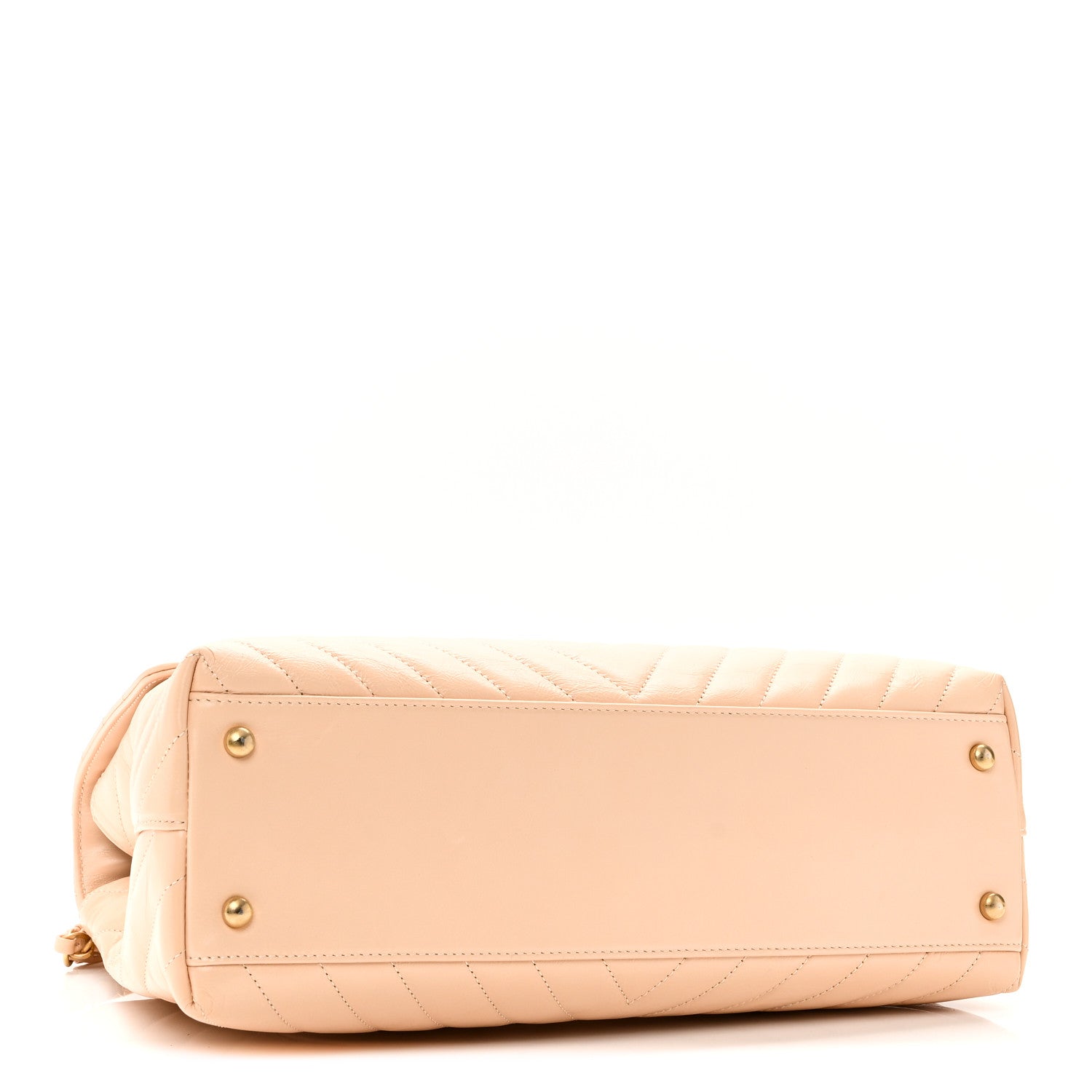 Chanel Calfskin Chevron Quilted Medium Coco Handle Flap Beige