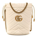Gucci Calfskin Matelasse Mini GG Marmont 2.0 Bucket Bag White
