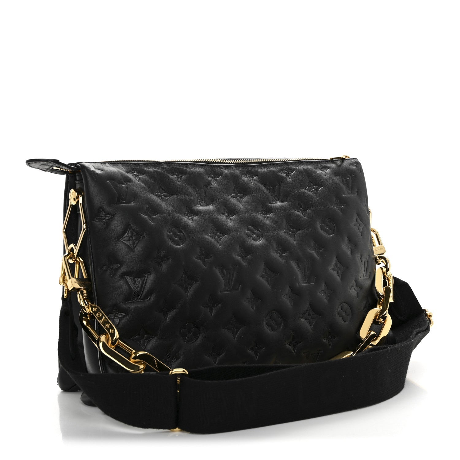 Louis Vuitton Lambskin Embossed Monogram Coussin MM Black