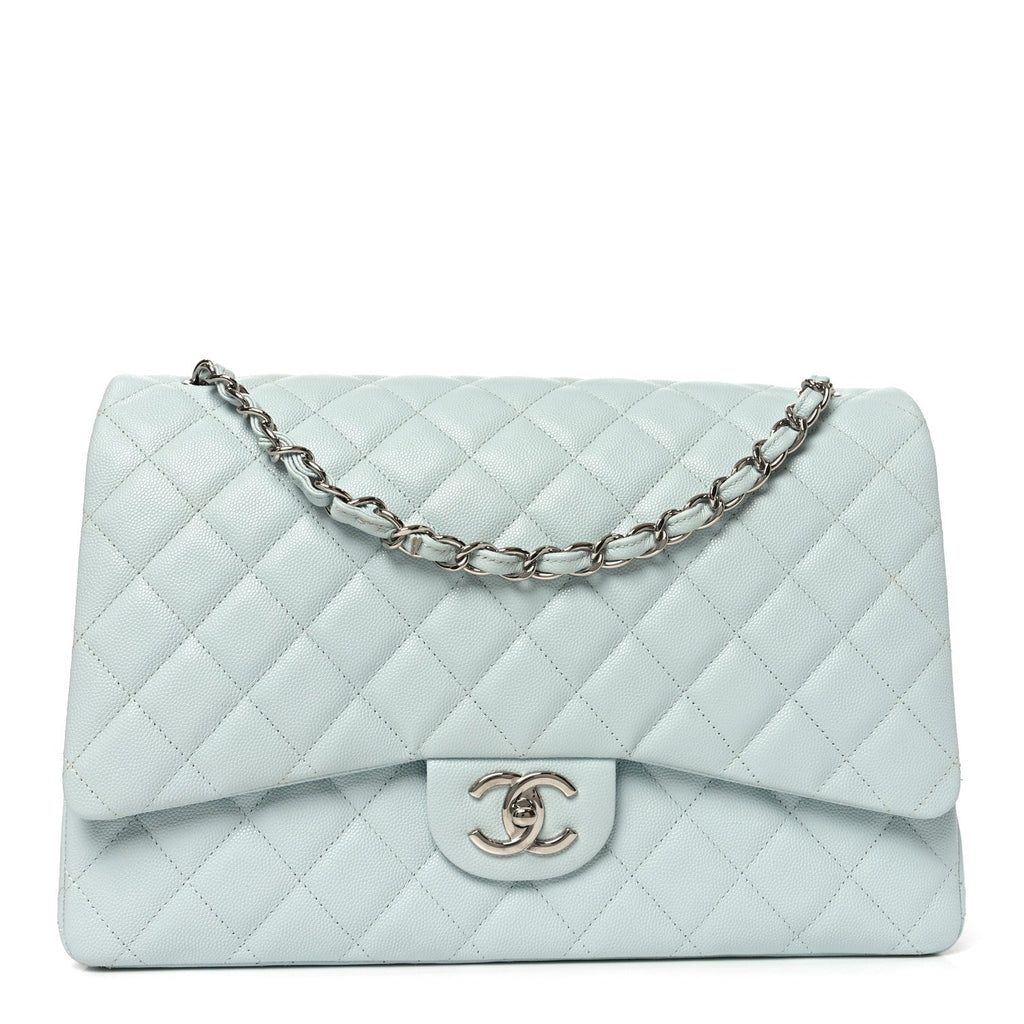 Chanel Caviar Quilted Maxi Double Flap Light Blue