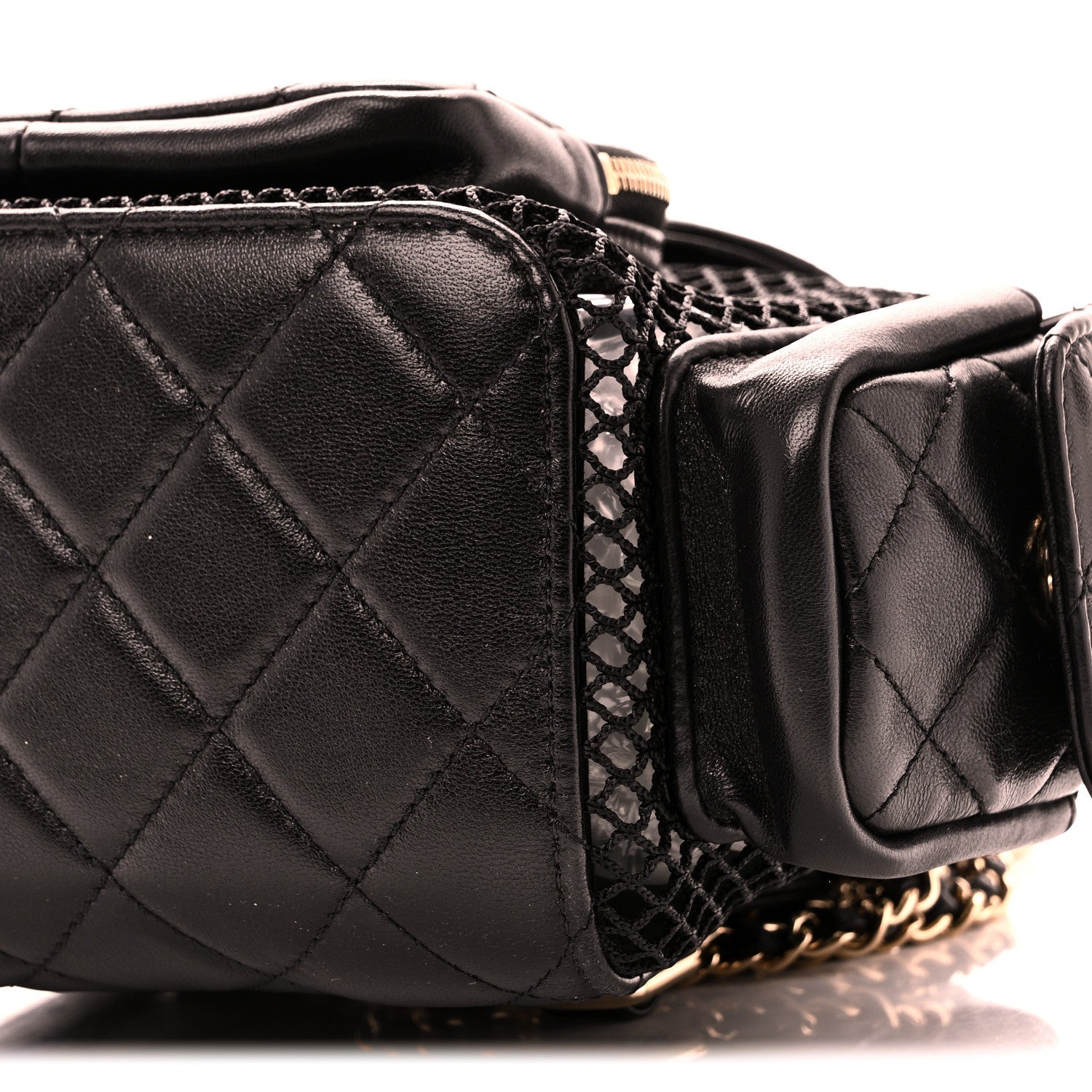 Chanel Shiny Lambskin Mesh Quilted Small Cargo Duma Drawstring Backpack Black