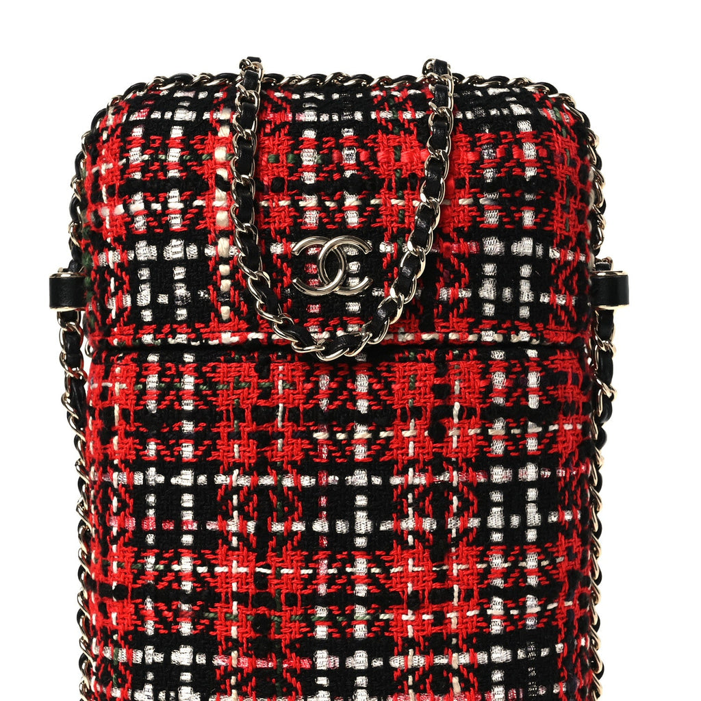 Chanel Tweed Chain Around Phone Holder Red Multicolor