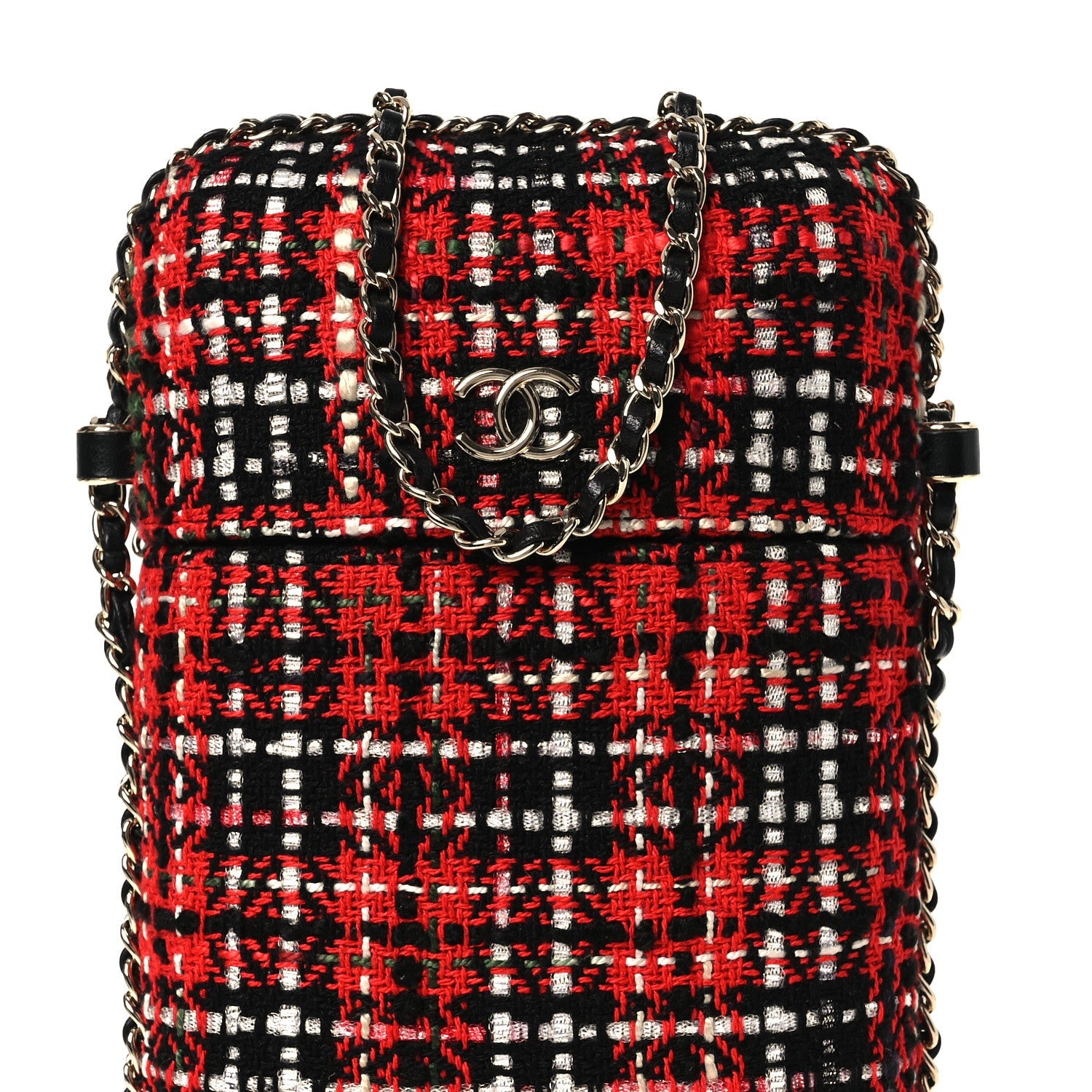 Chanel Tweed Chain Around Phone Holder Red Multicolor