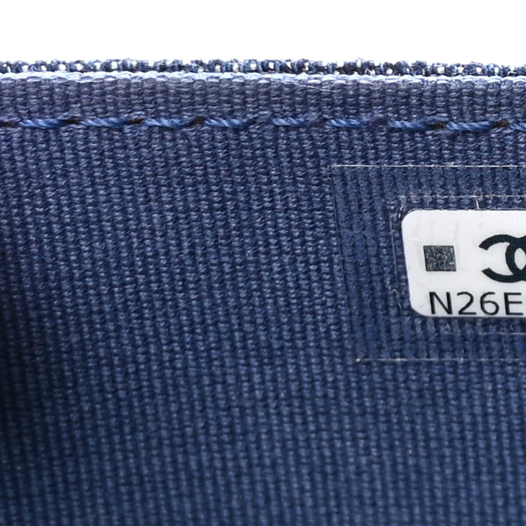 Chanel Denim Quilted Double You Card Holder On Chain Blue