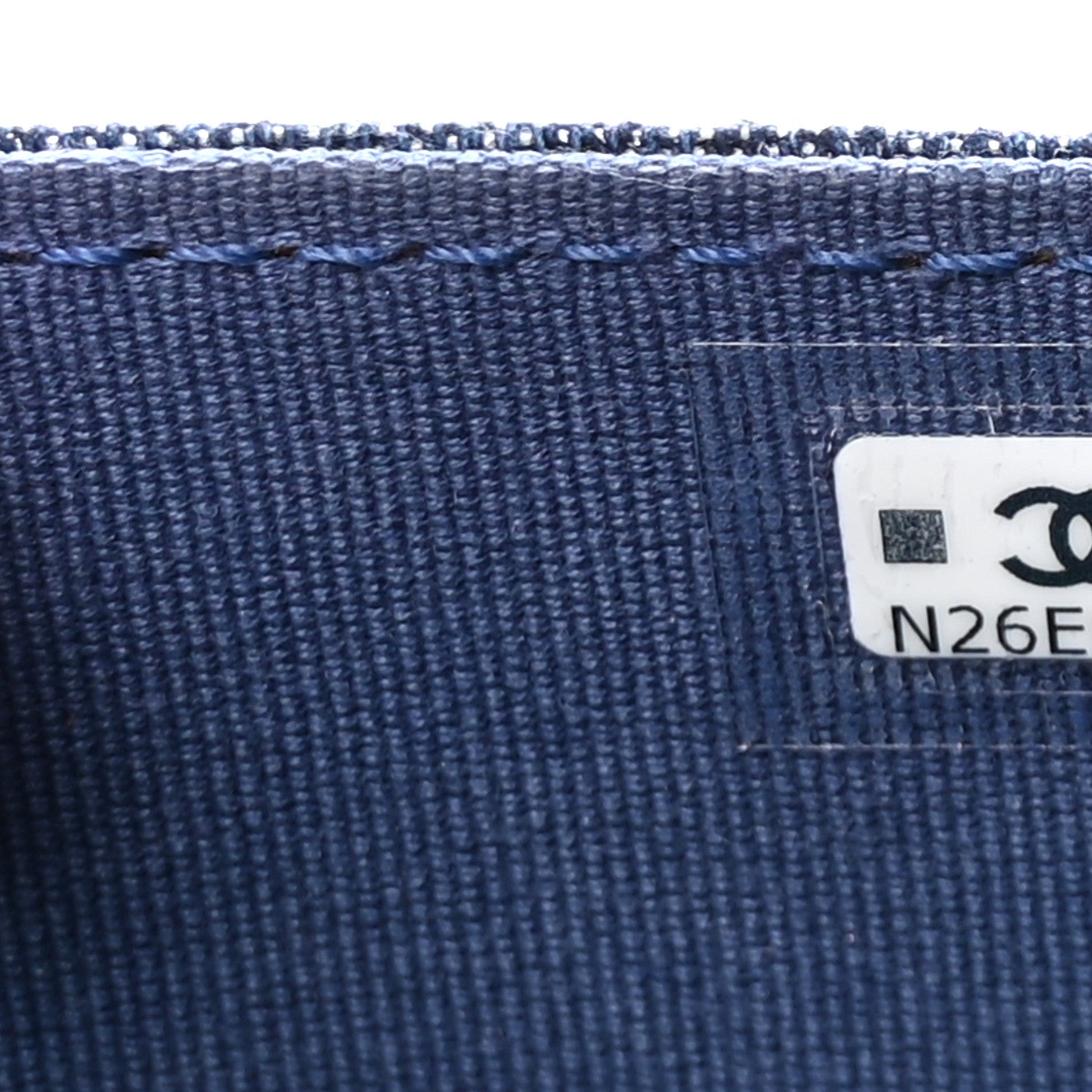 Chanel Denim Quilted Double You Card Holder On Chain Blue