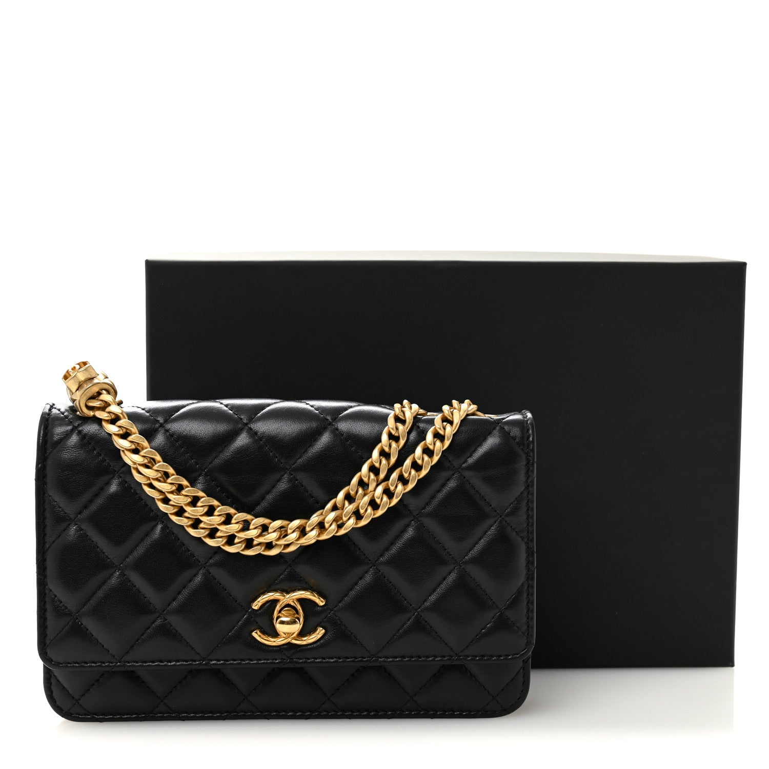 Chanel Lambskin Quilted Pillow Crush Wallet On Chain WOC Black