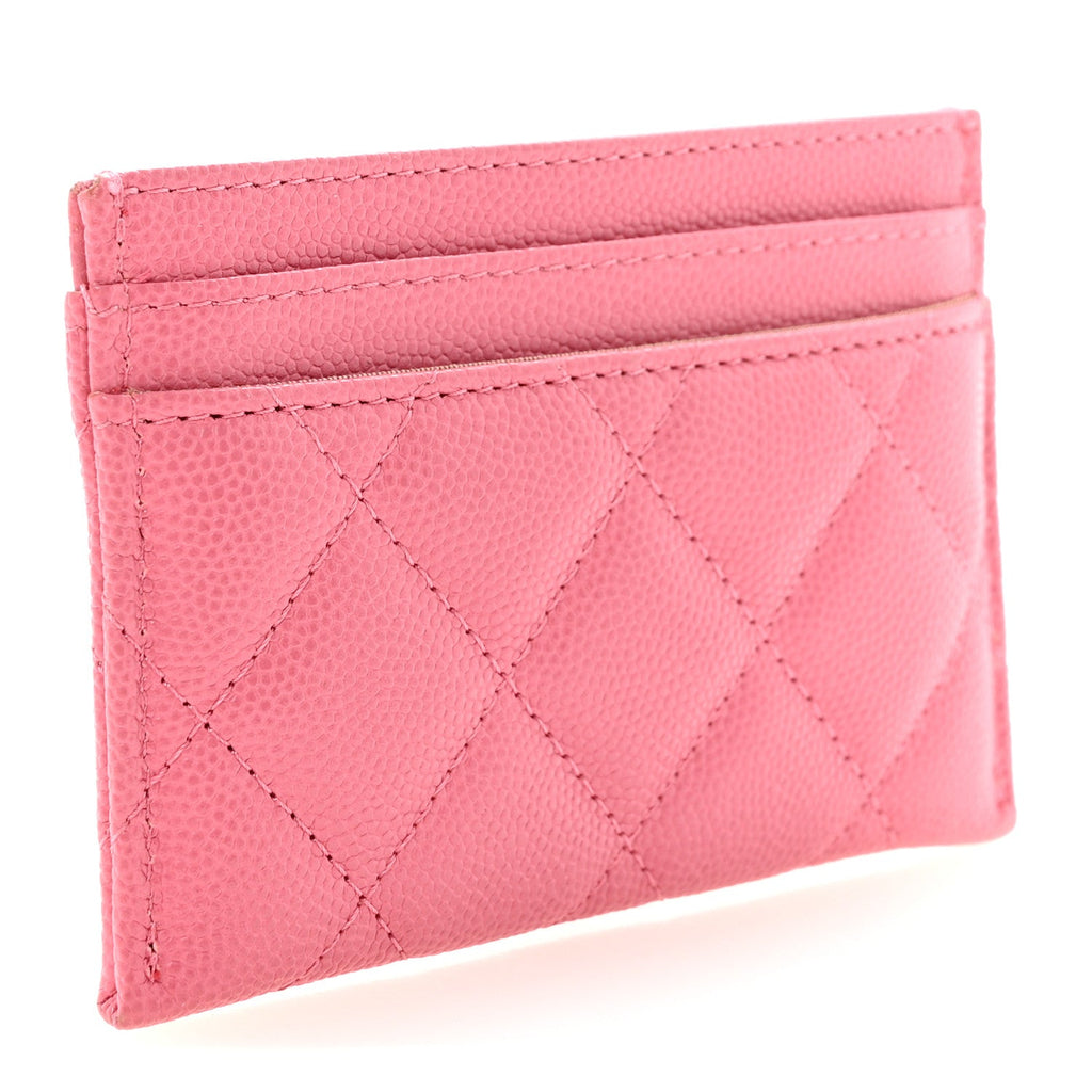 Caviar Quilted Textured CC Card Holder Pink