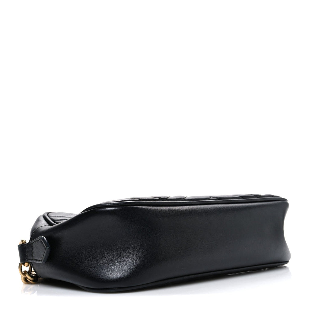 Gucci Calfskin Matelasse Small GG Marmont Chain Shoulder Bag Black