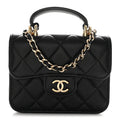 Chanel Lambskin Quilted Top Handle Flap Coin Purse With Chain Black